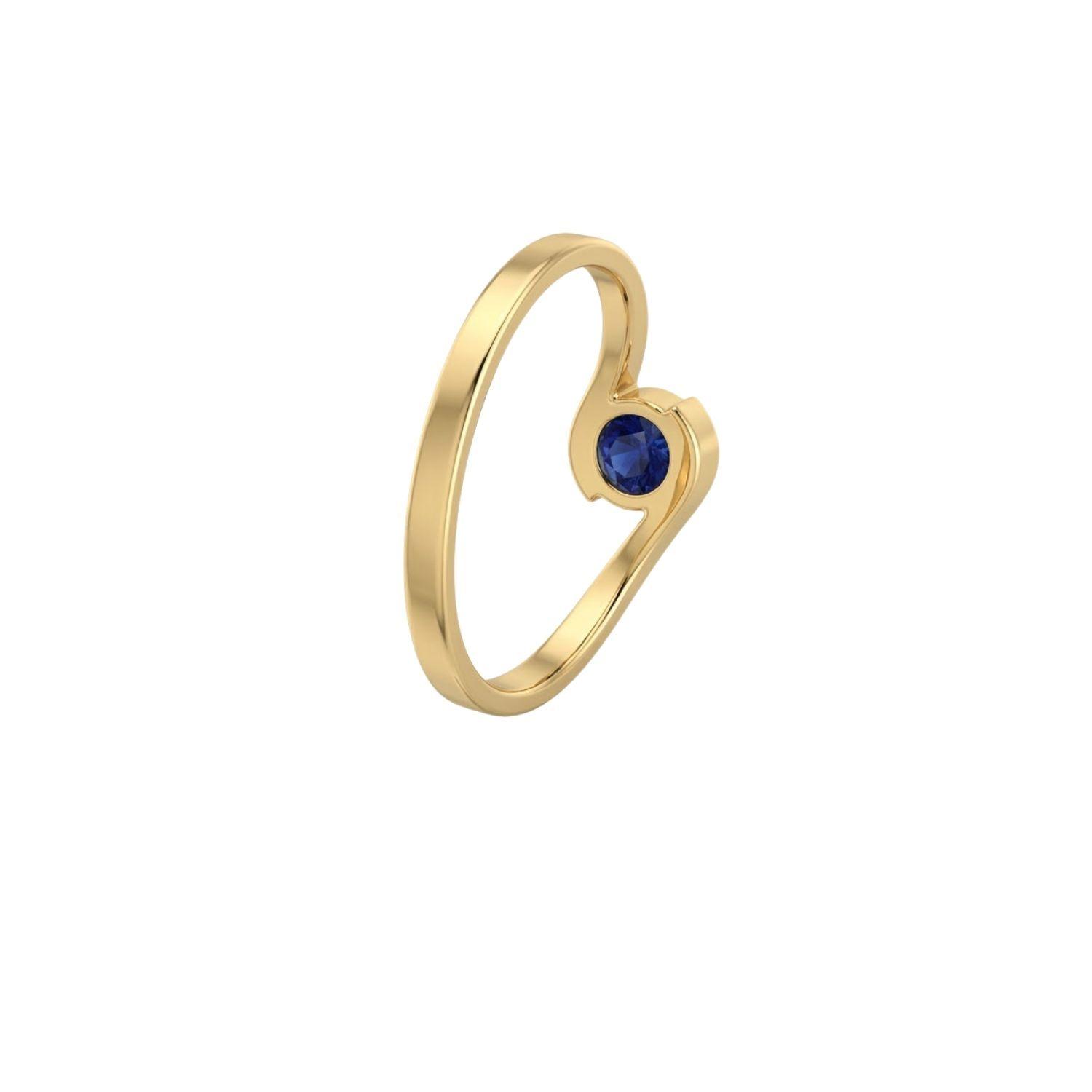 Anillo Oro Miel 18kt Ondas con Circonita Zafiro-1