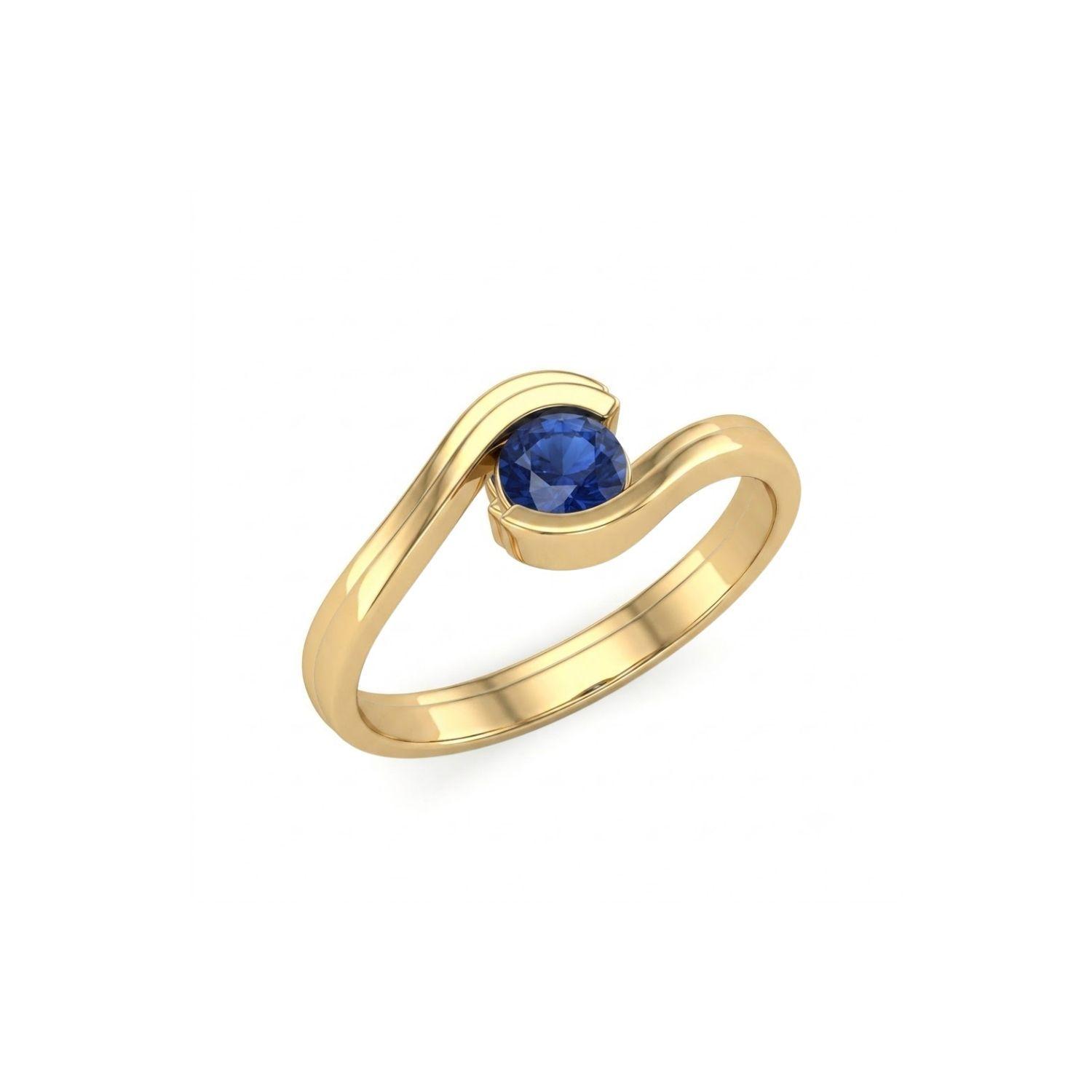 Anillo Oro Miel 18kt Ondas con Circonita Zafiro-2