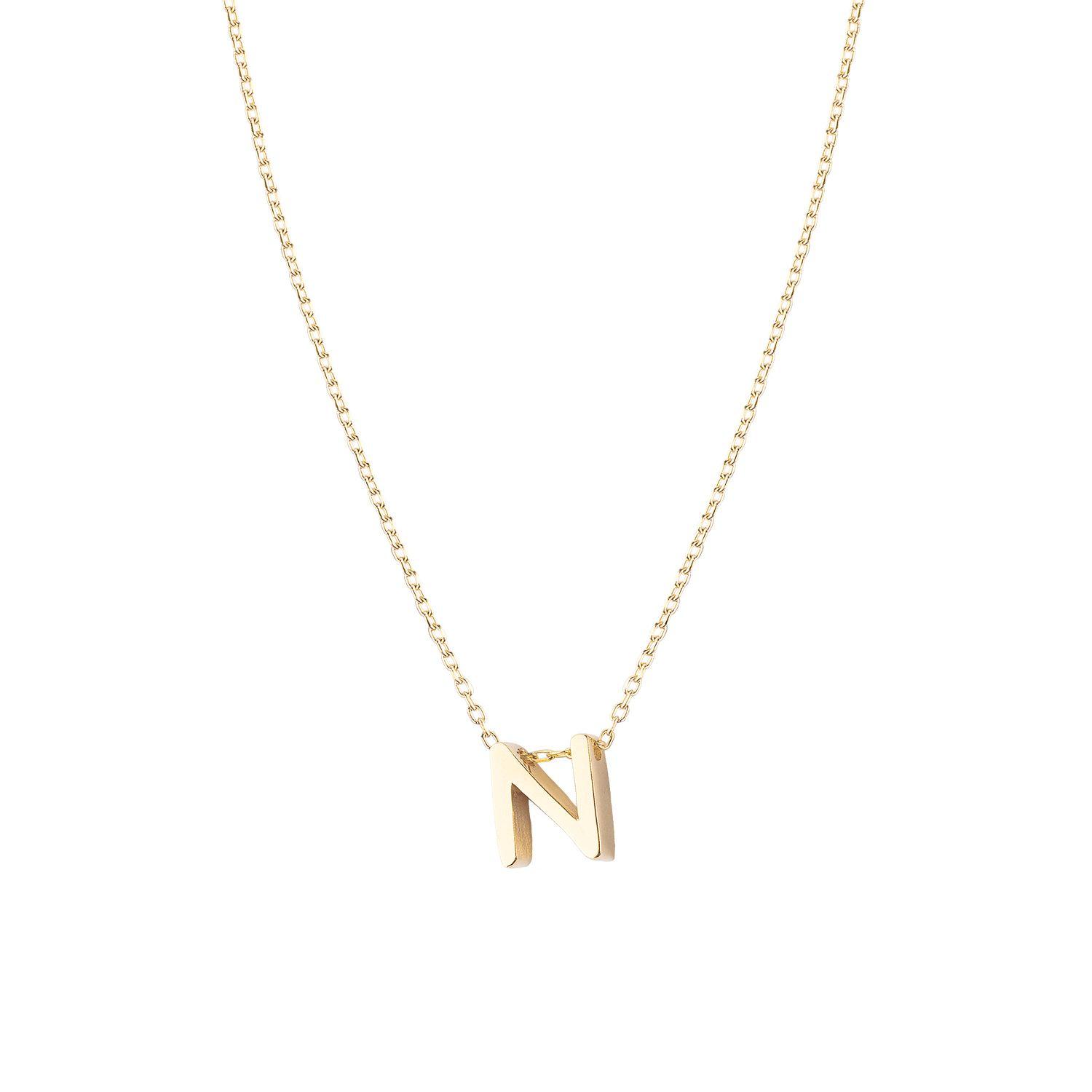Collar de Plata Esterlina 925 Letra N Revestido en Oro 18kt-2