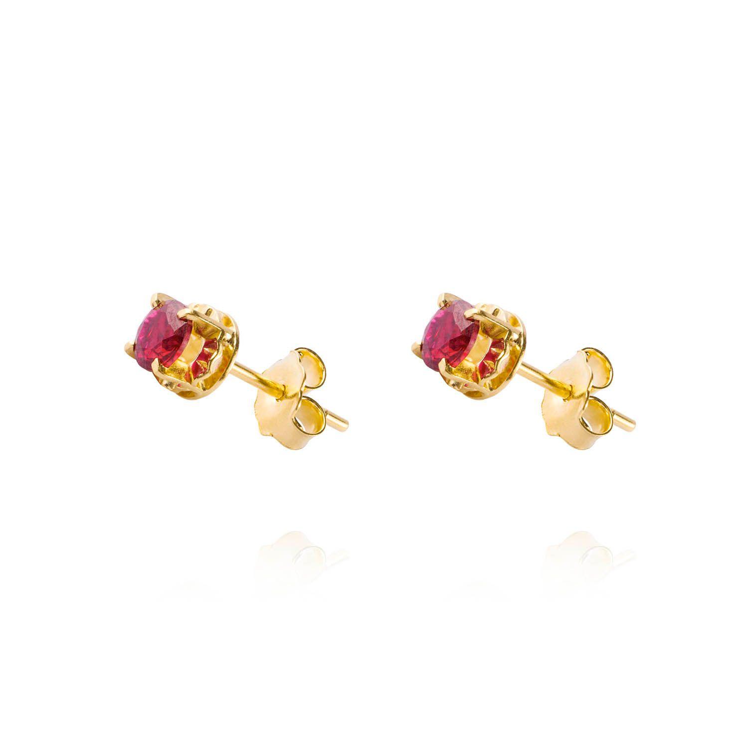Aros de Oro 18kt Chatón de Rubi Circonita 5mm-0