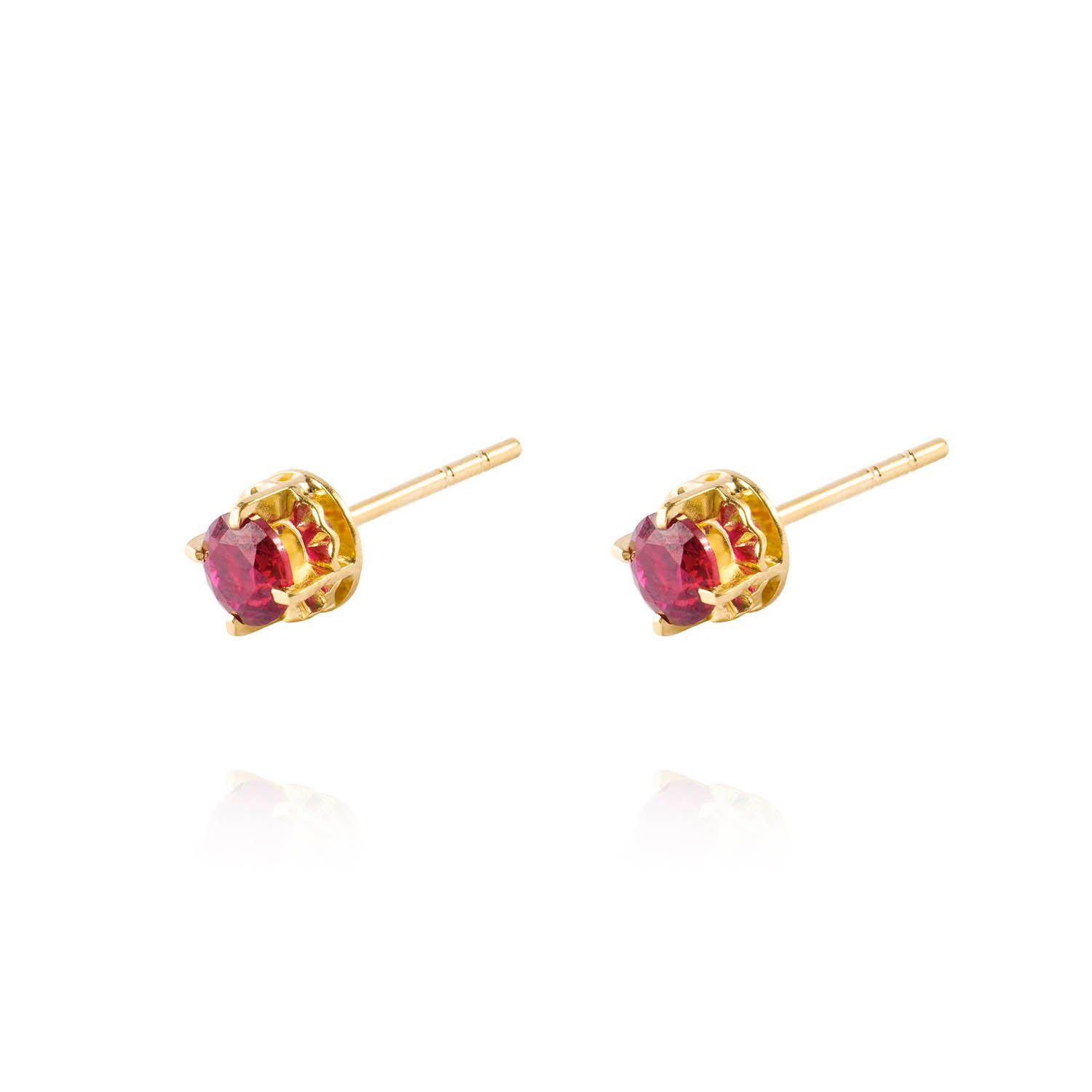 Aros de Oro 18kt Chatón de Rubi Circonita 5mm-1