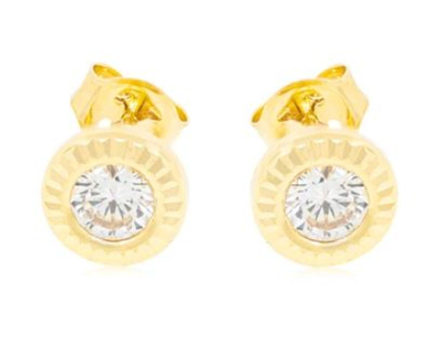 Aros de Oro 18kt Circulo Tallado con Circón-1