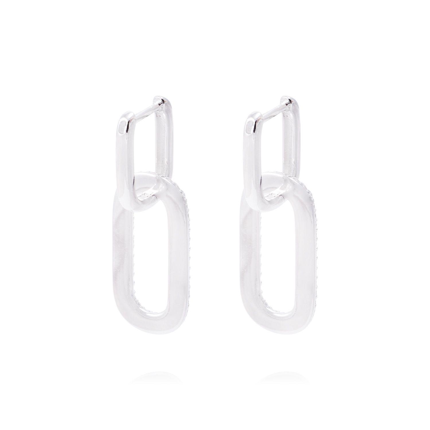 Aros de Plata Esterlina Diseño Rectangular Link Circón-2