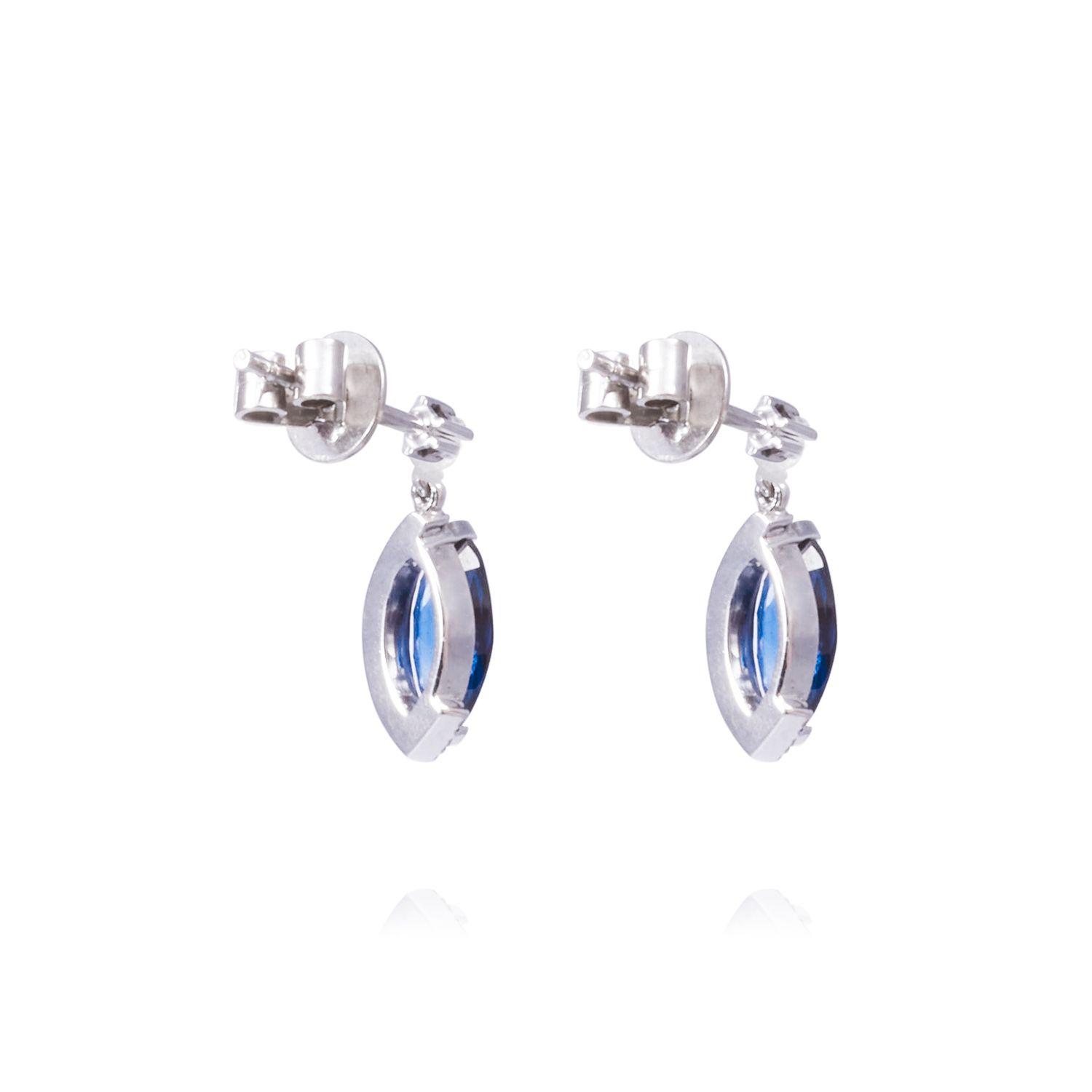 Aros Oro Blanco 18kt Diamantes 14 Pts y Zafiro 1,25 Qlts-2