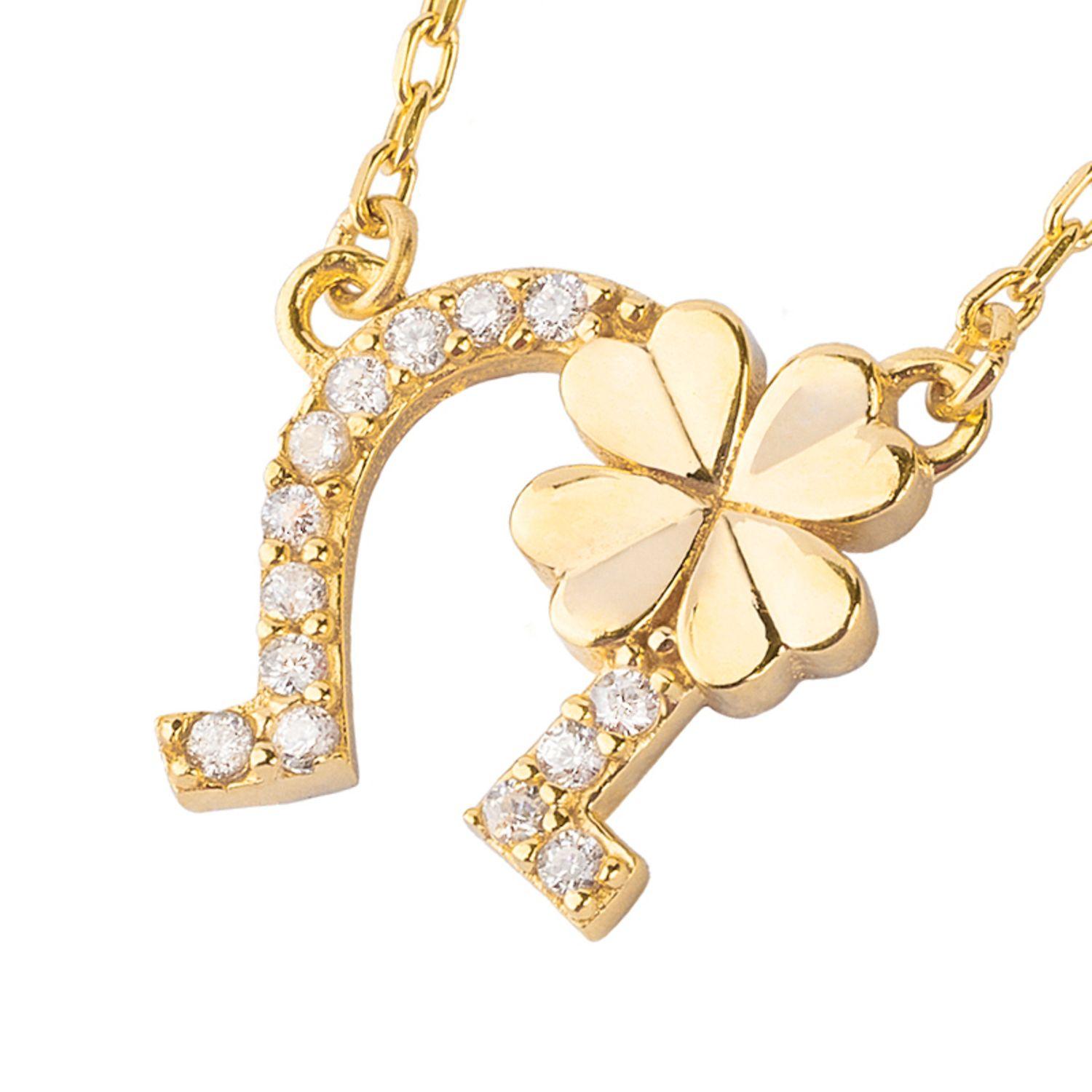 Collar de Plata Esterlina 925 Herradura Trebol Revestido en Oro 18kt-1