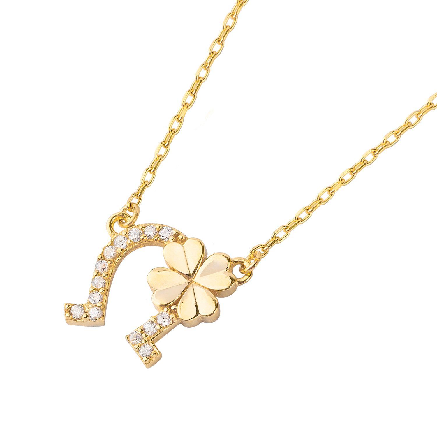 Collar de Plata Esterlina 925 Herradura Trebol Revestido en Oro 18kt-0