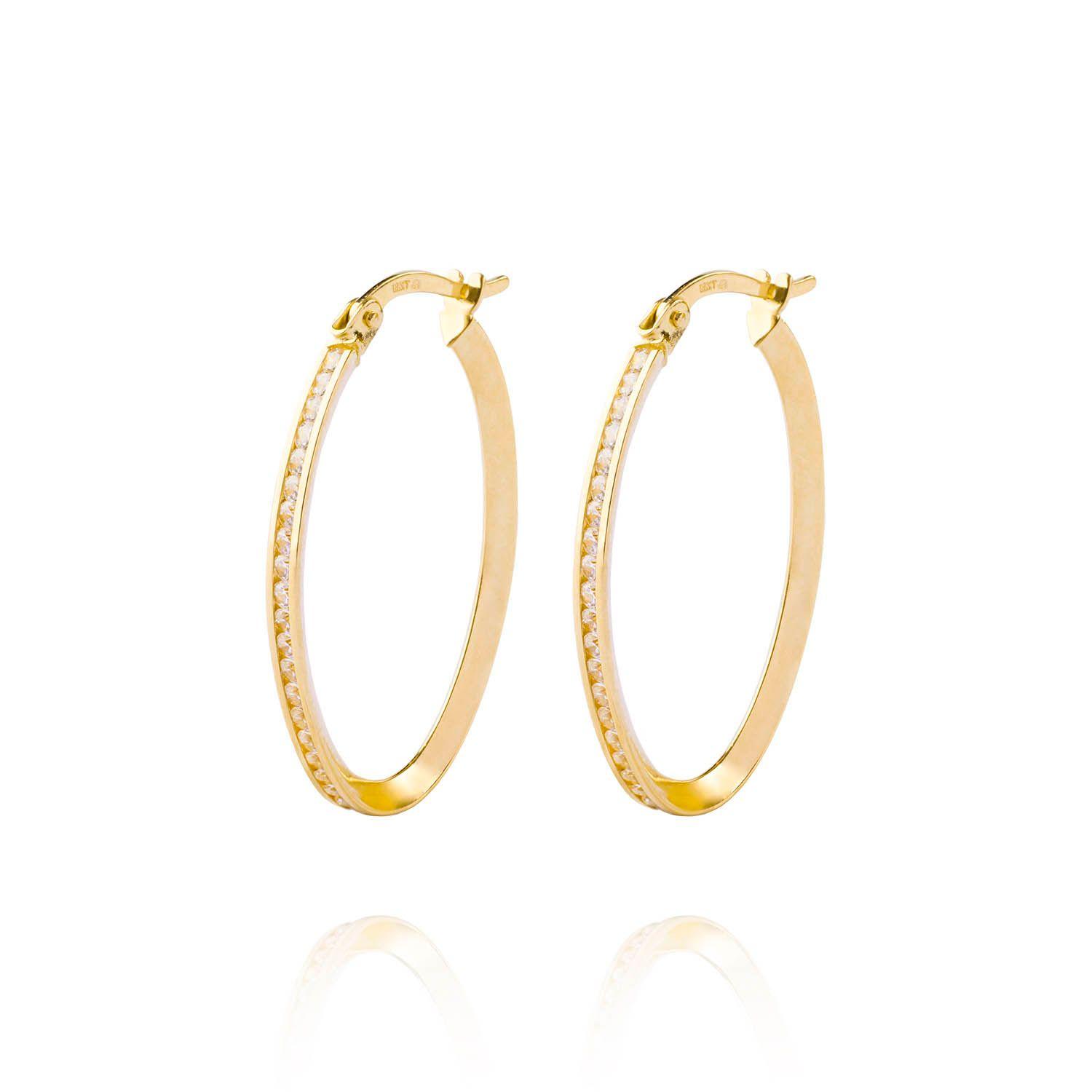 Aros de Oro 18kt Argolla Ovaladas con Circón-0
