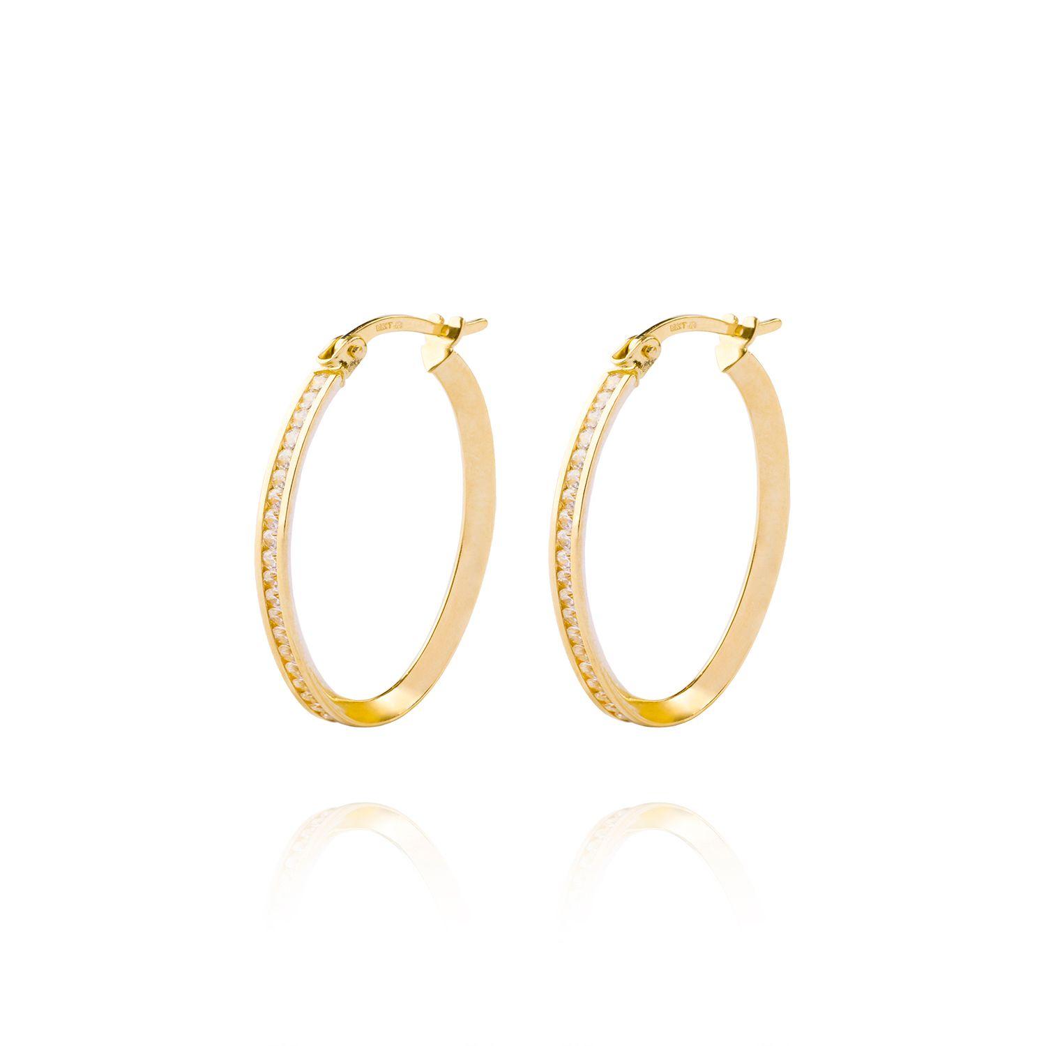 Aros de Oro 18kt Argolla Ovaladas con Circón-1