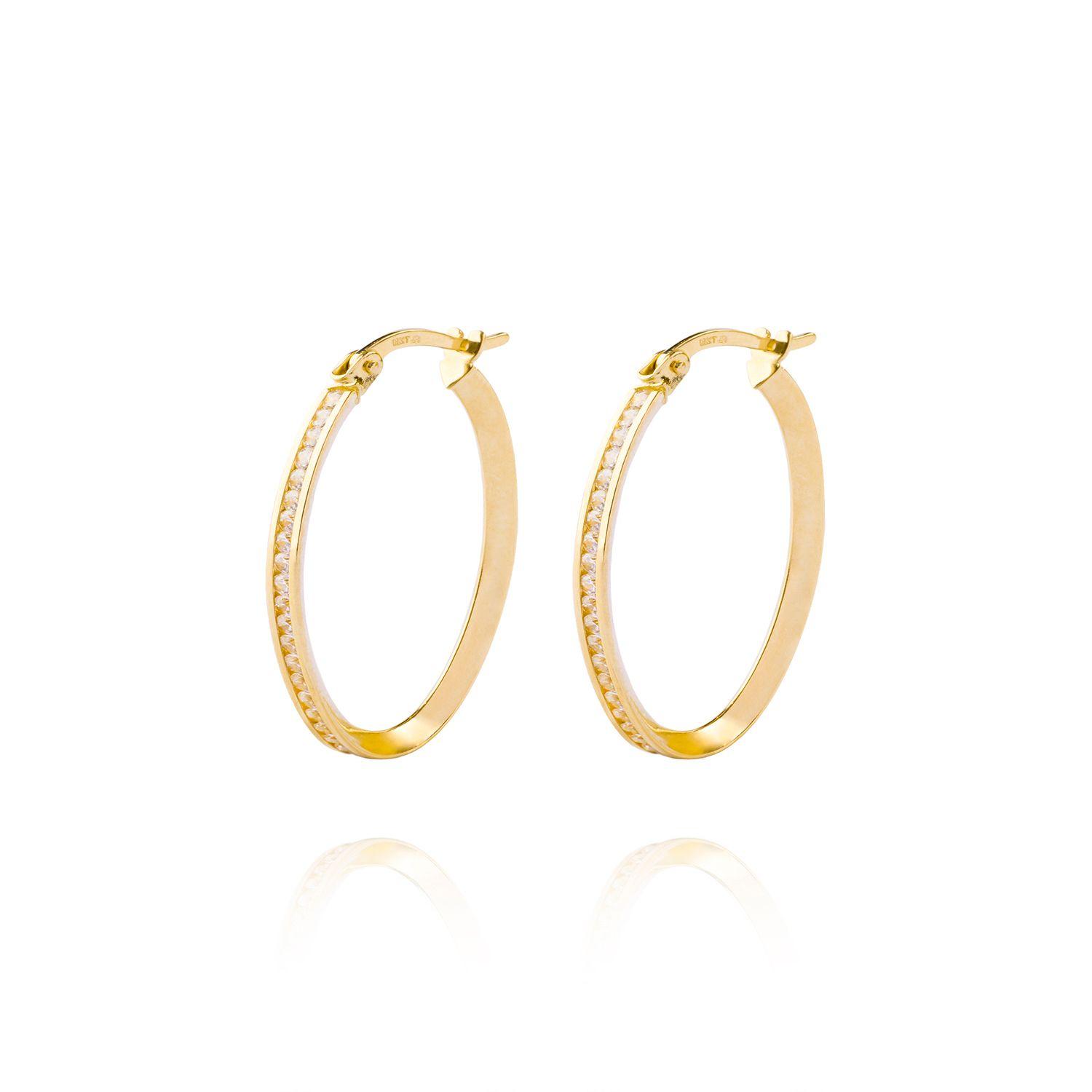 Aros de Oro 18kt Argolla Ovaladas con Circón-1