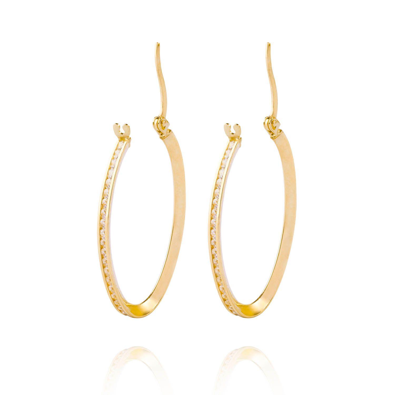 Aros de Oro 18kt Argolla Ovaladas con Circón-2