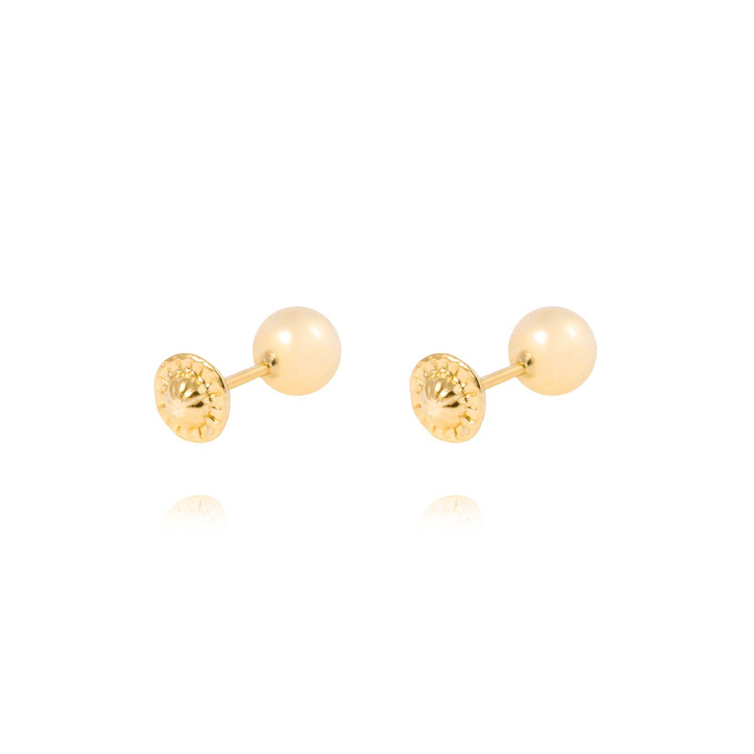 Aros de Oro 18kt bola 5,0mm Tornillo Hilo Tope-2