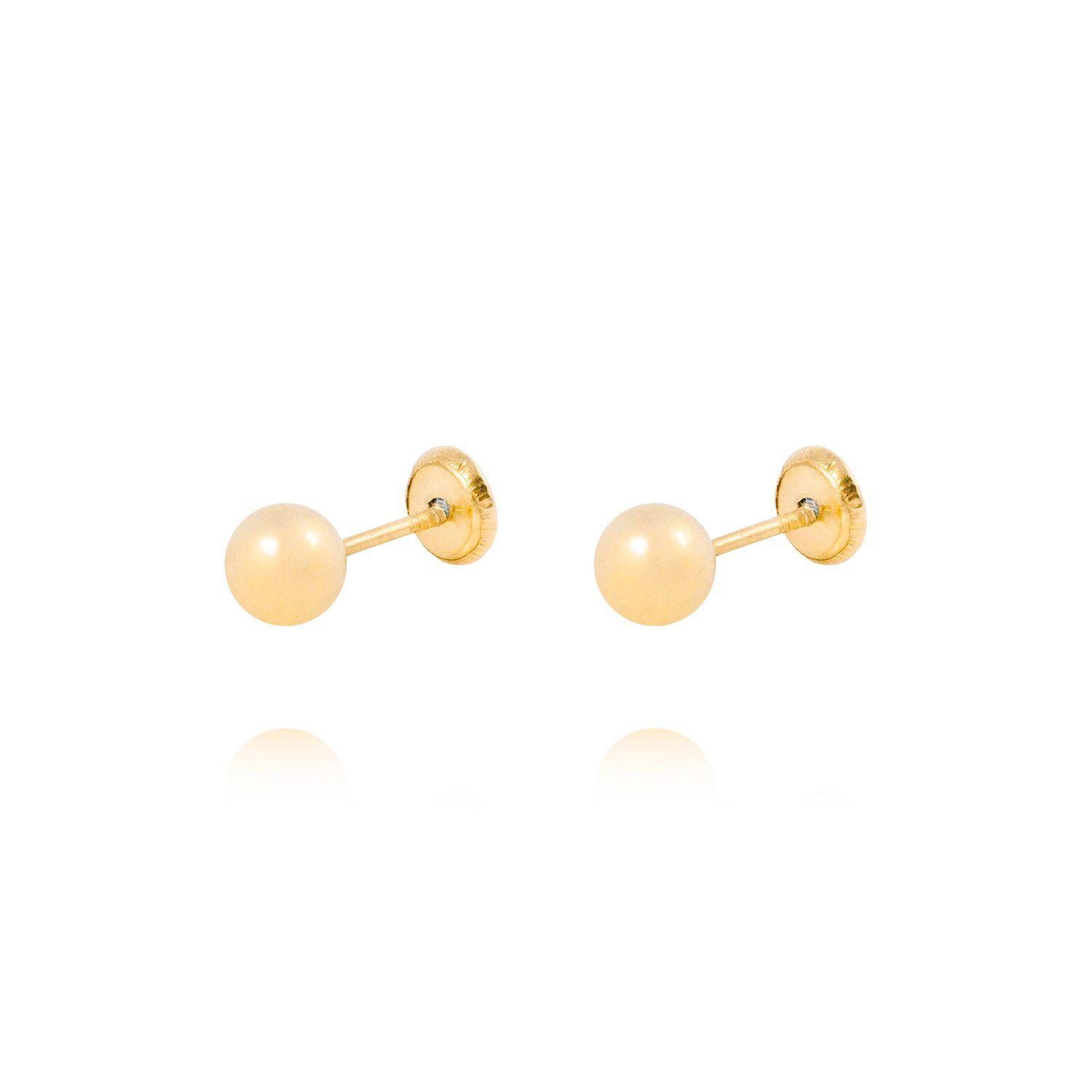 Aros de Oro 18kt bola 5,0mm Tornillo Hilo Tope-0