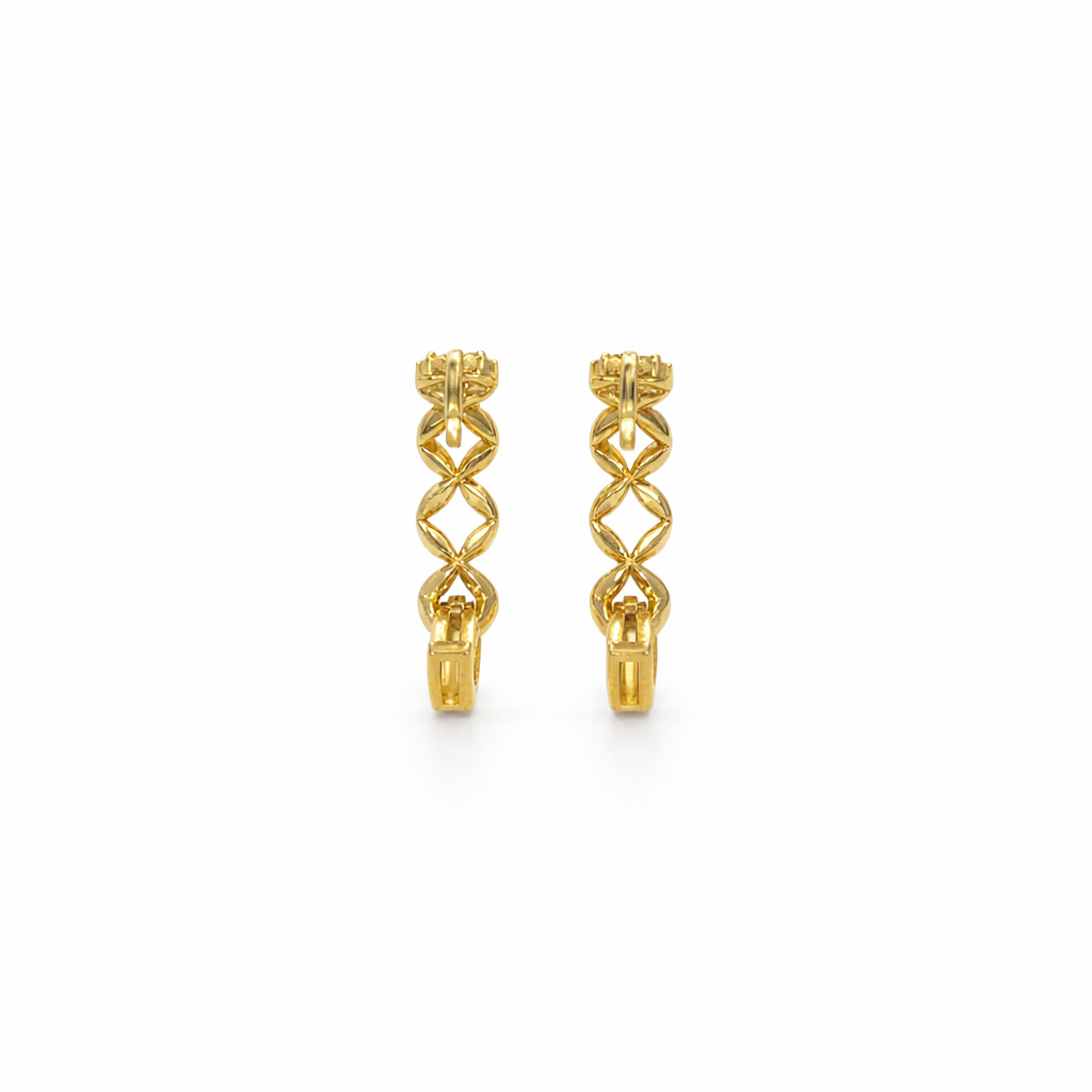 Aros Oro Amarillo 18kt Argollas Trenzadas Circonita 12MM-2