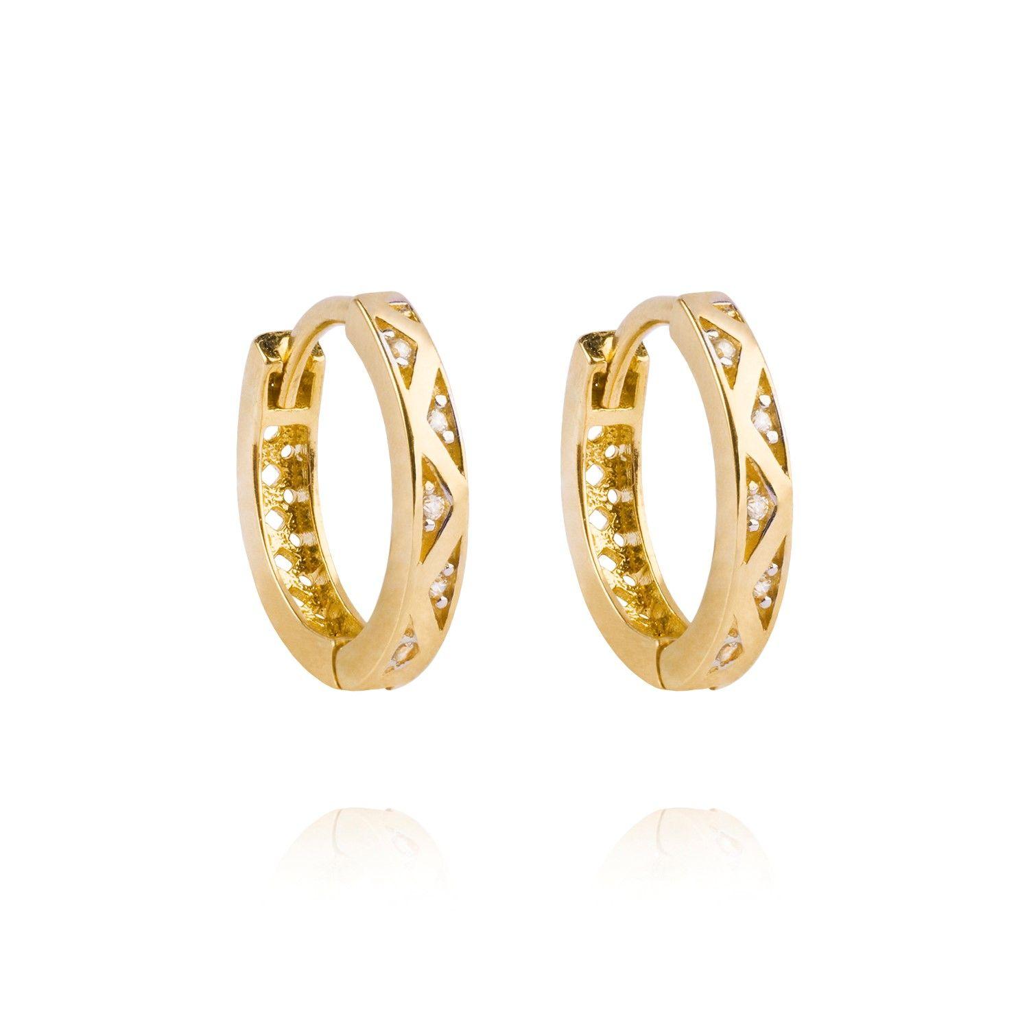 Aros Oro Amarillo 18kt Argollas Circonita Zigzag-2