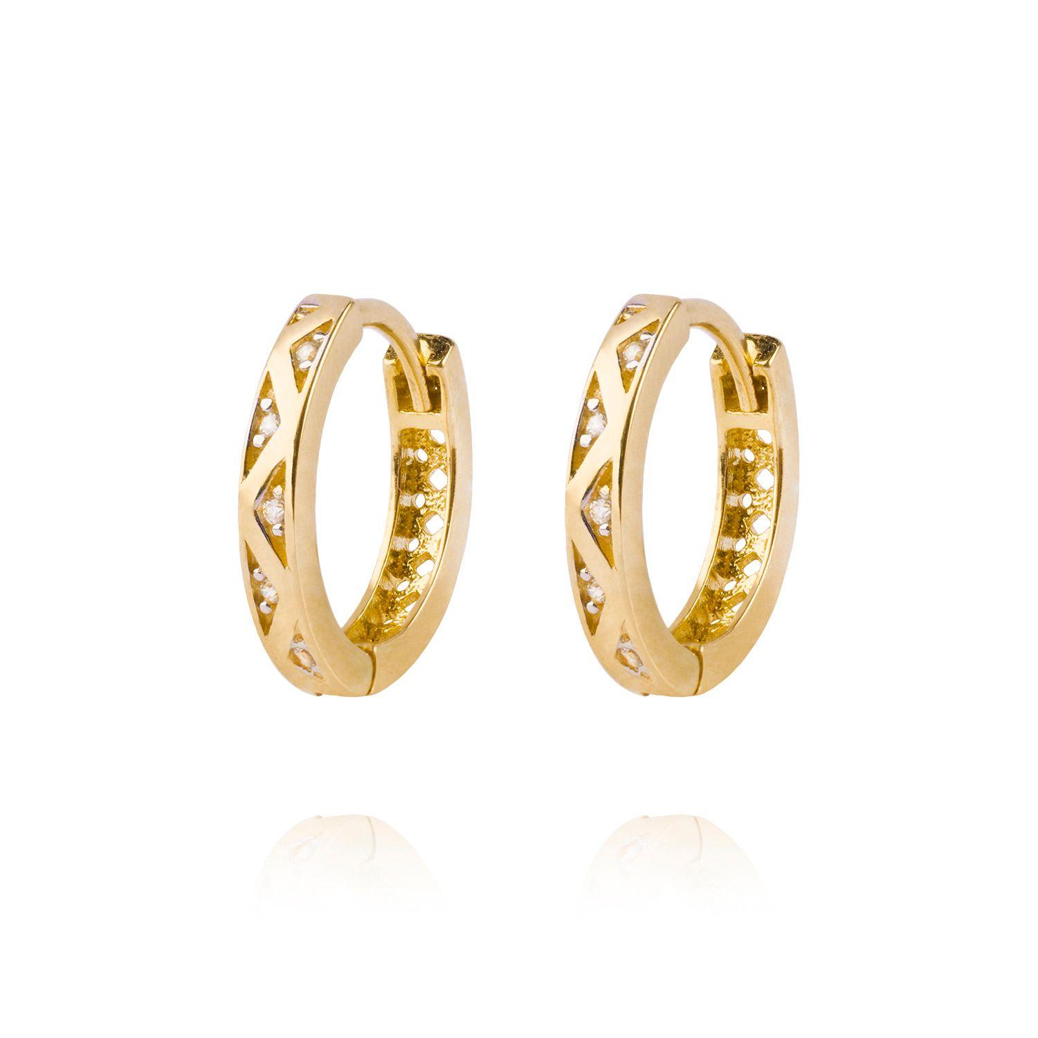 Aros Oro Amarillo 18kt Argollas Circonita Zigzag-0