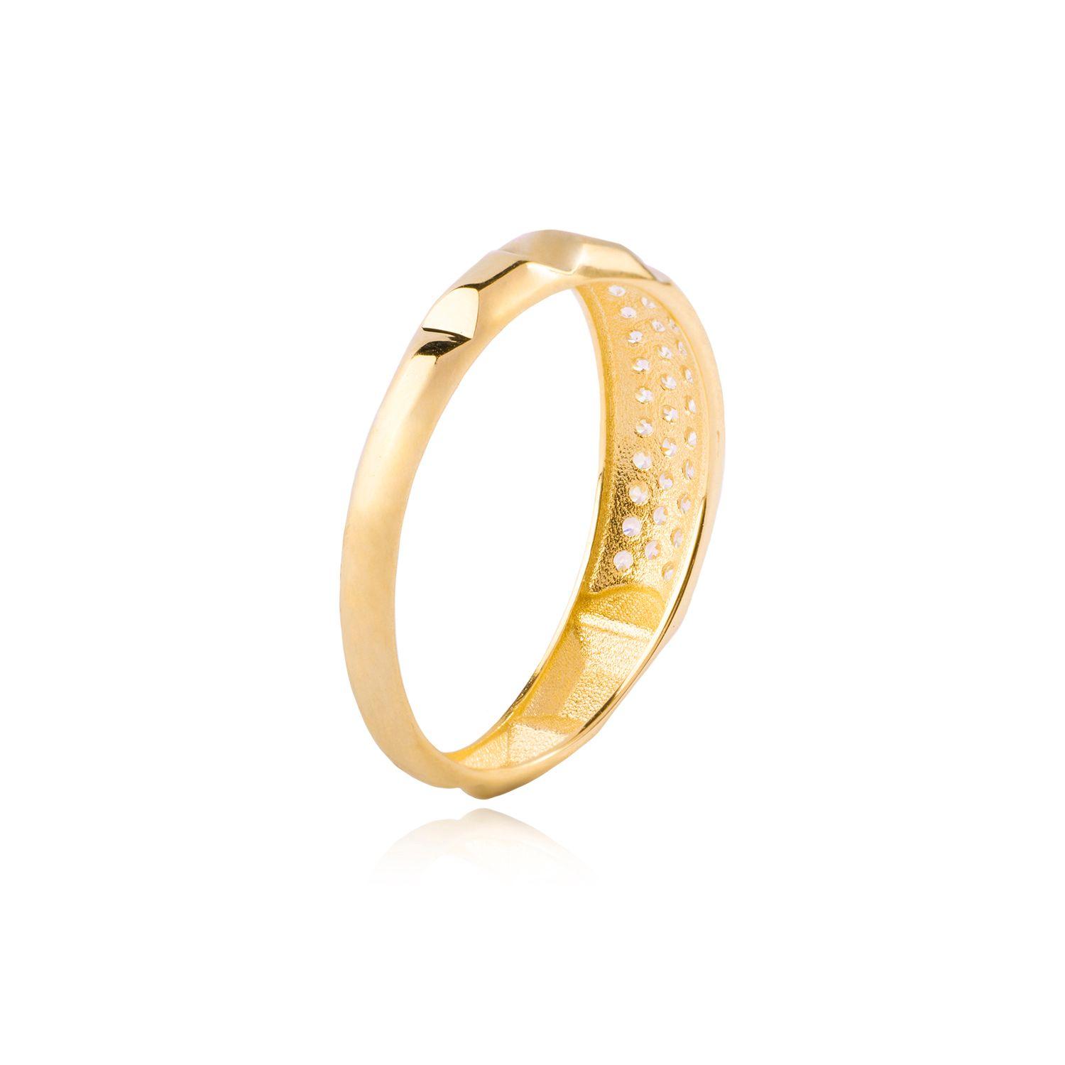 Anillo de Oro 18kt Relieve con Circonitas-2