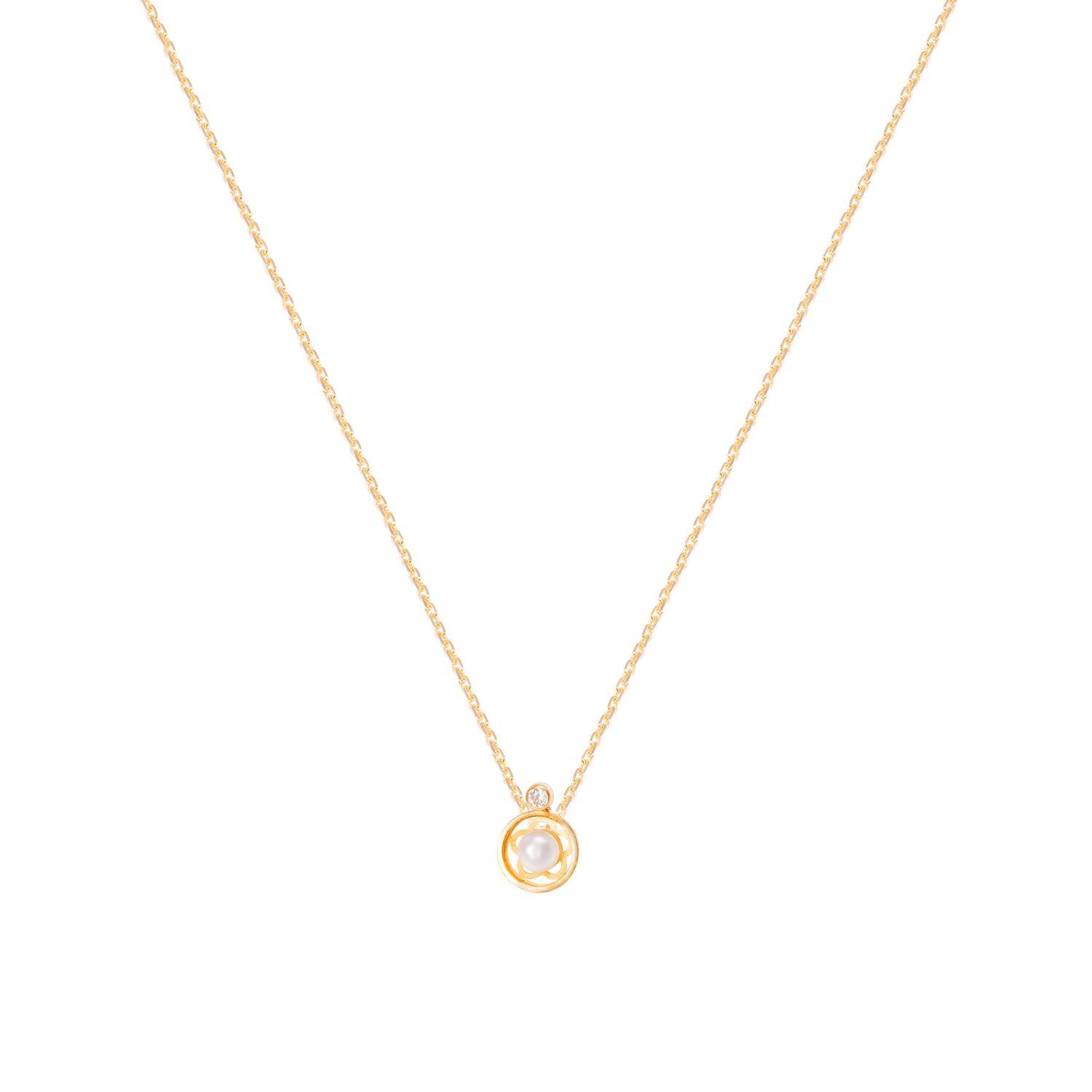 Colgante Oro Amarillo 18kt Perla Cultivada 4 mm Diseño Flor-2