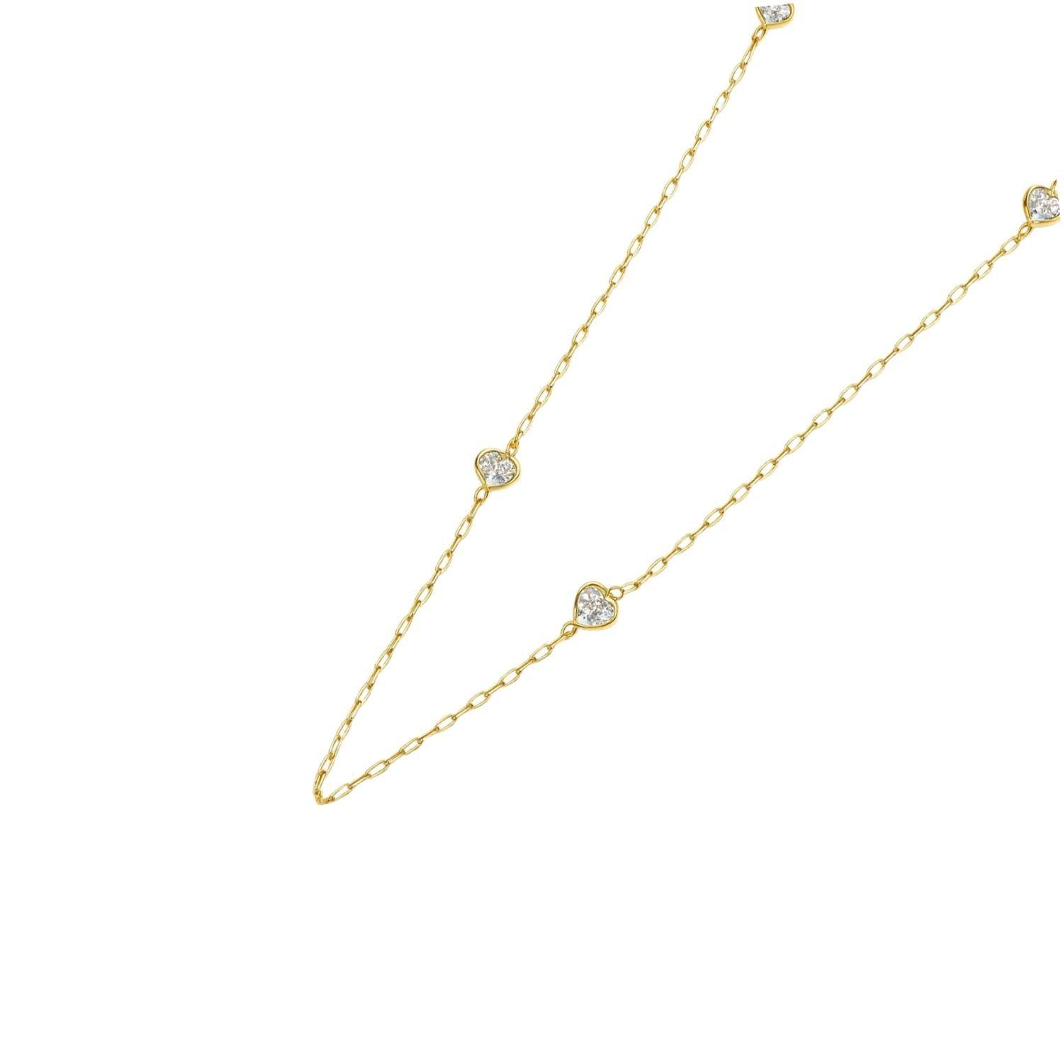 Collar Oro Amarillo 18kt Corazones Circonita-2