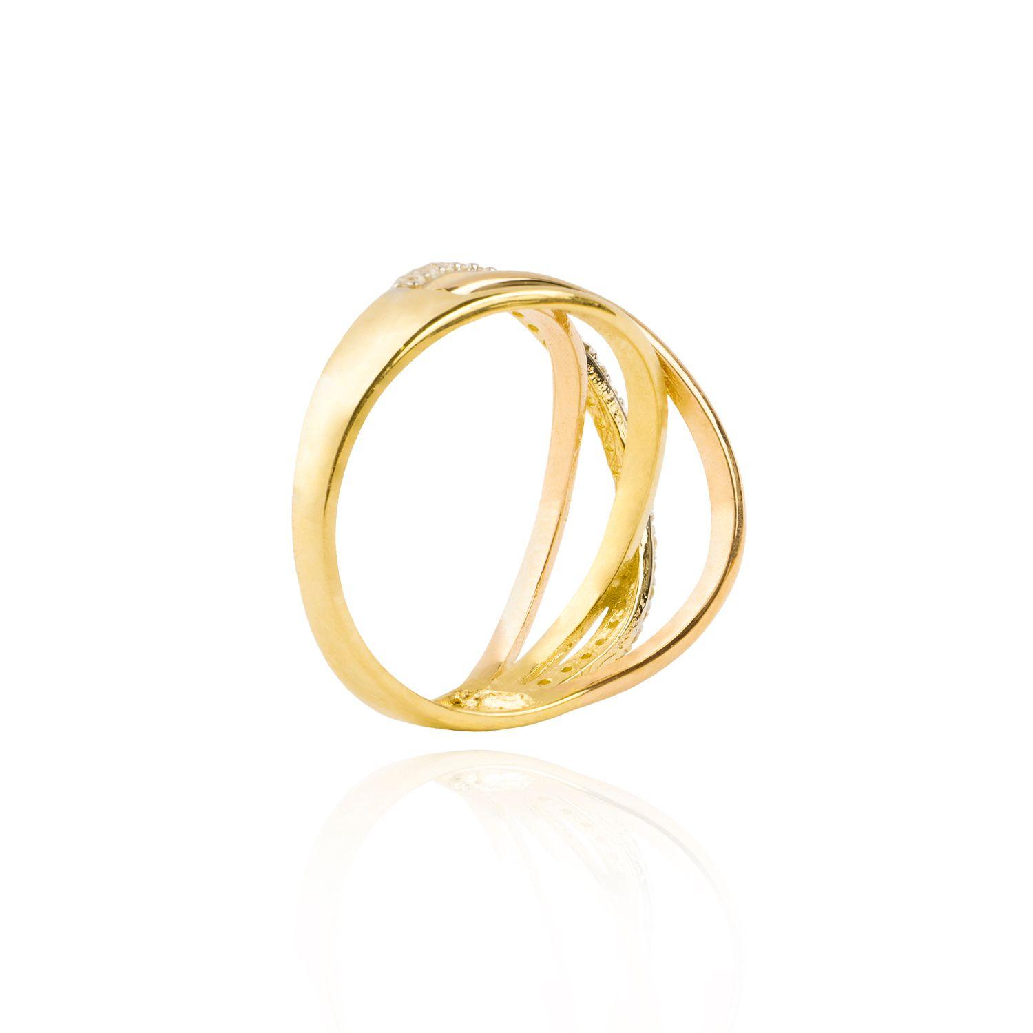 Anillo de oro  18kt Circón Bicolor cruzado-1