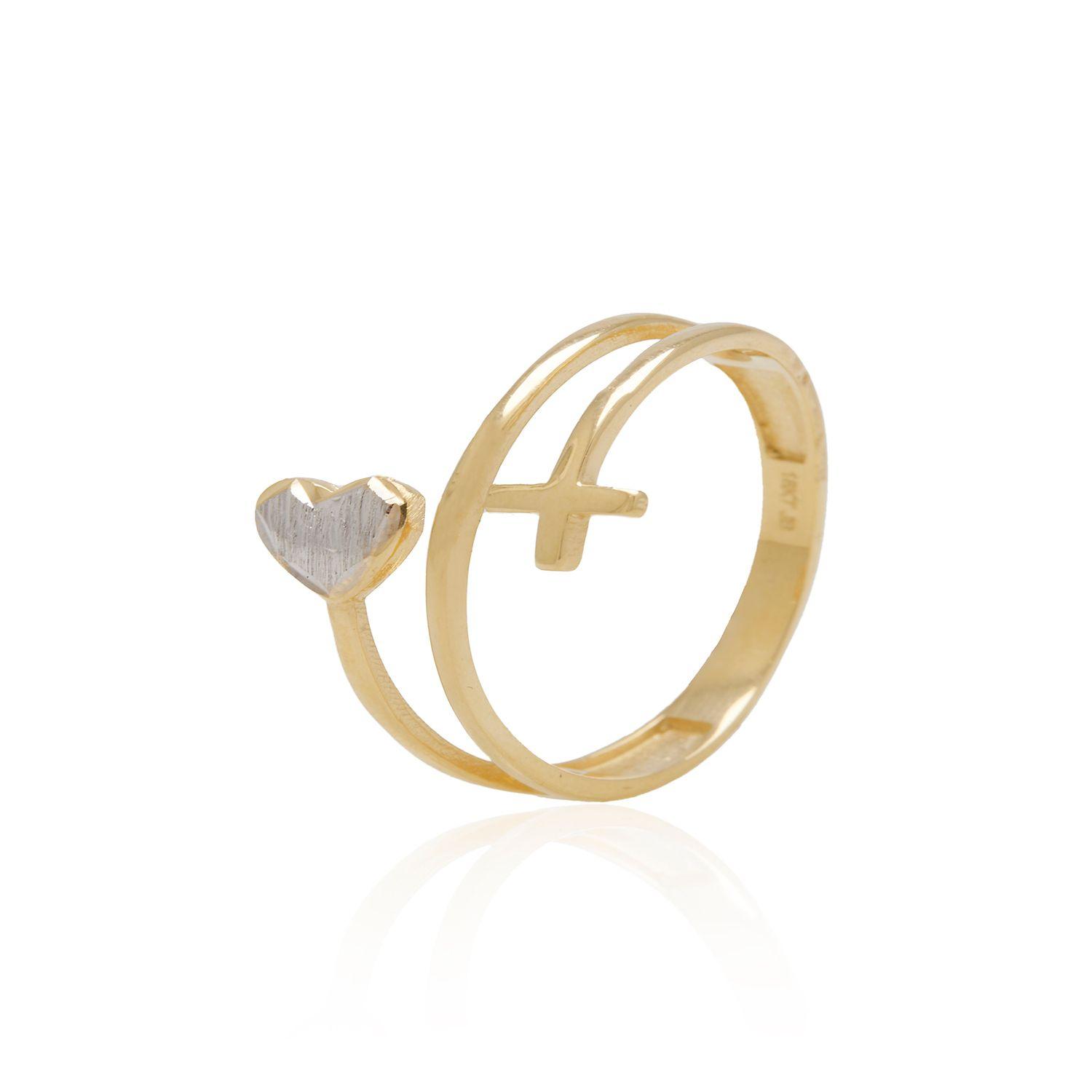 Anillo de Oro 18kt Modelo Corazón Satinado,Cruz-2