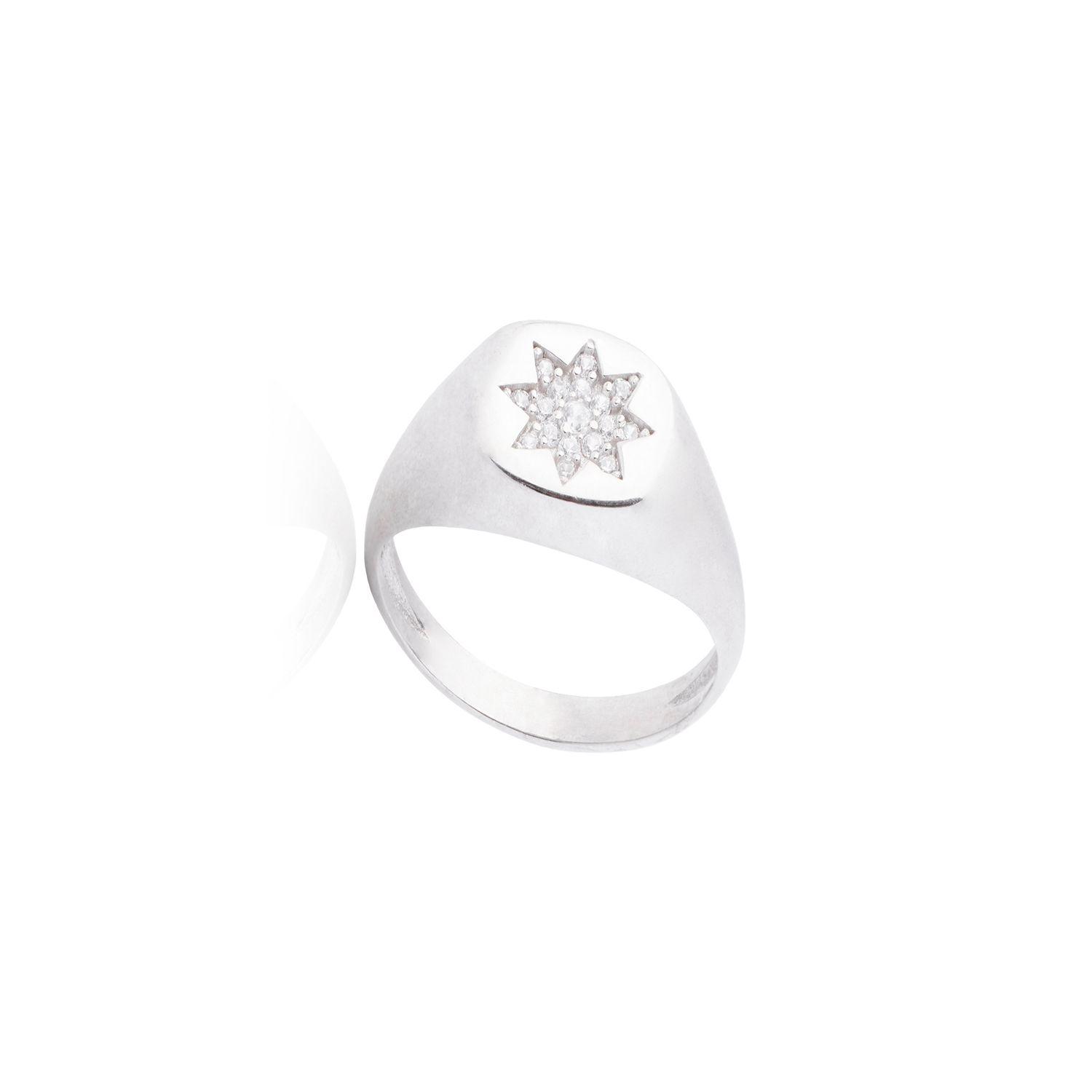 Anillo de Plata Esterlina 925 Sello Estrella Circon-2