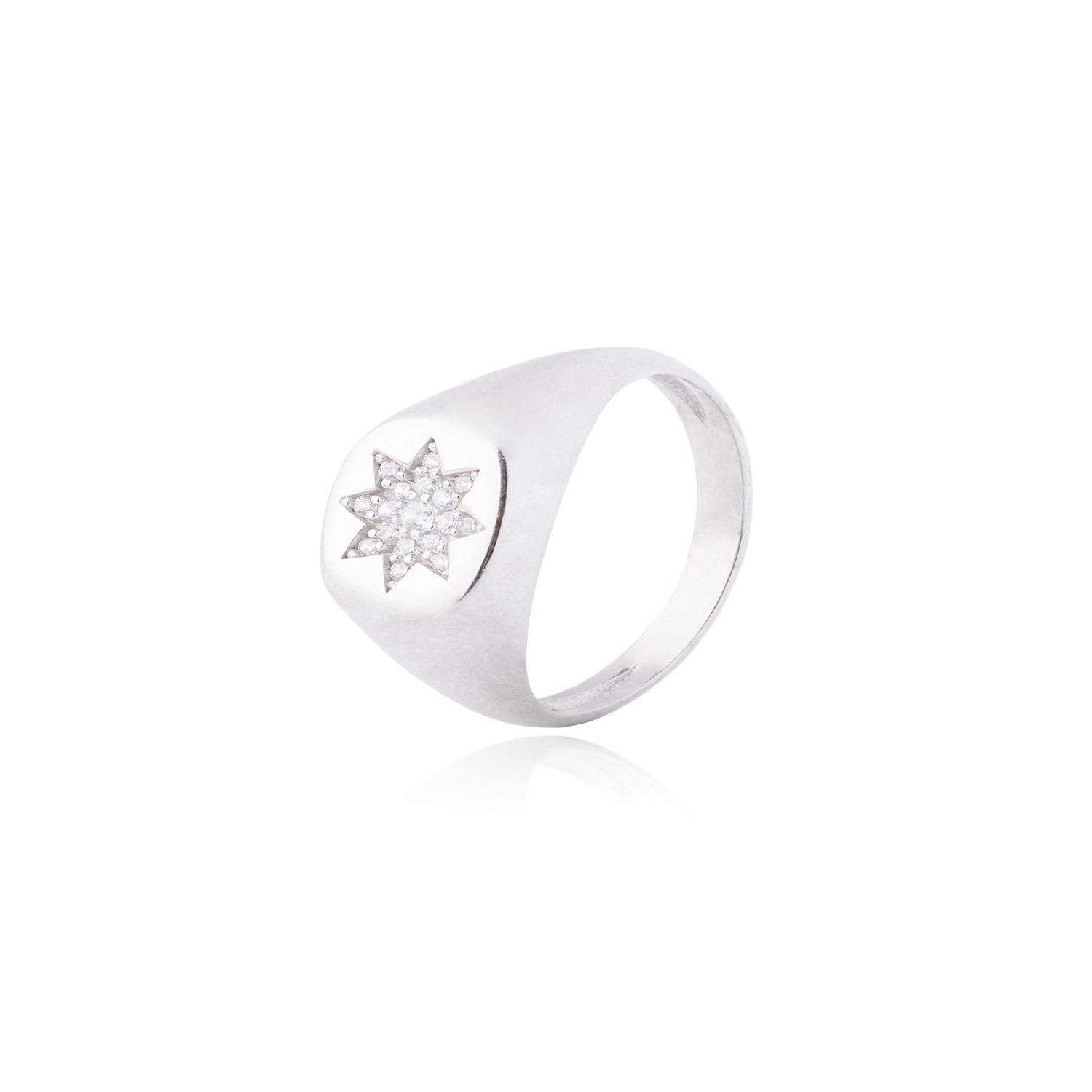 Anillo de Plata Esterlina 925 Sello Estrella Circon-0