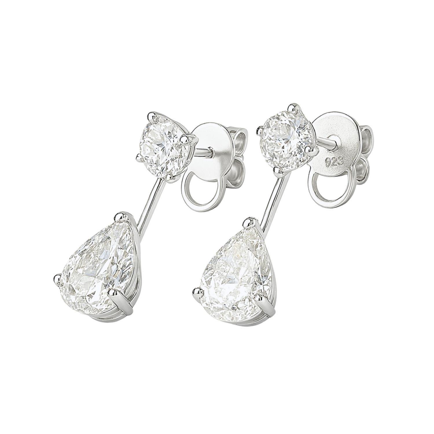 Aros de Plata Esterlina 925 Con Circonita Gota-Redonda-2