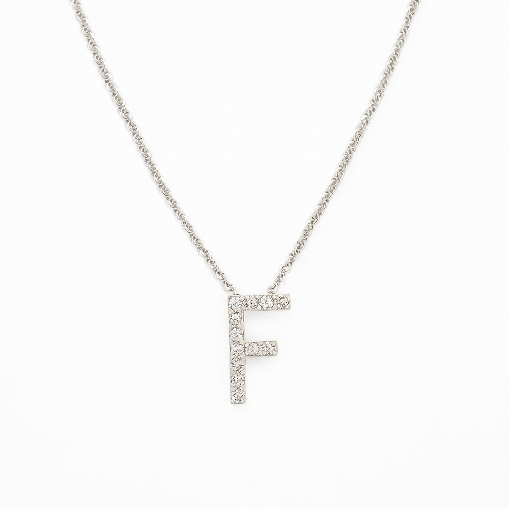 Collar Oro Blanco 18kt Diamantes Letra F 7Pts | Danielle Costantini-2
