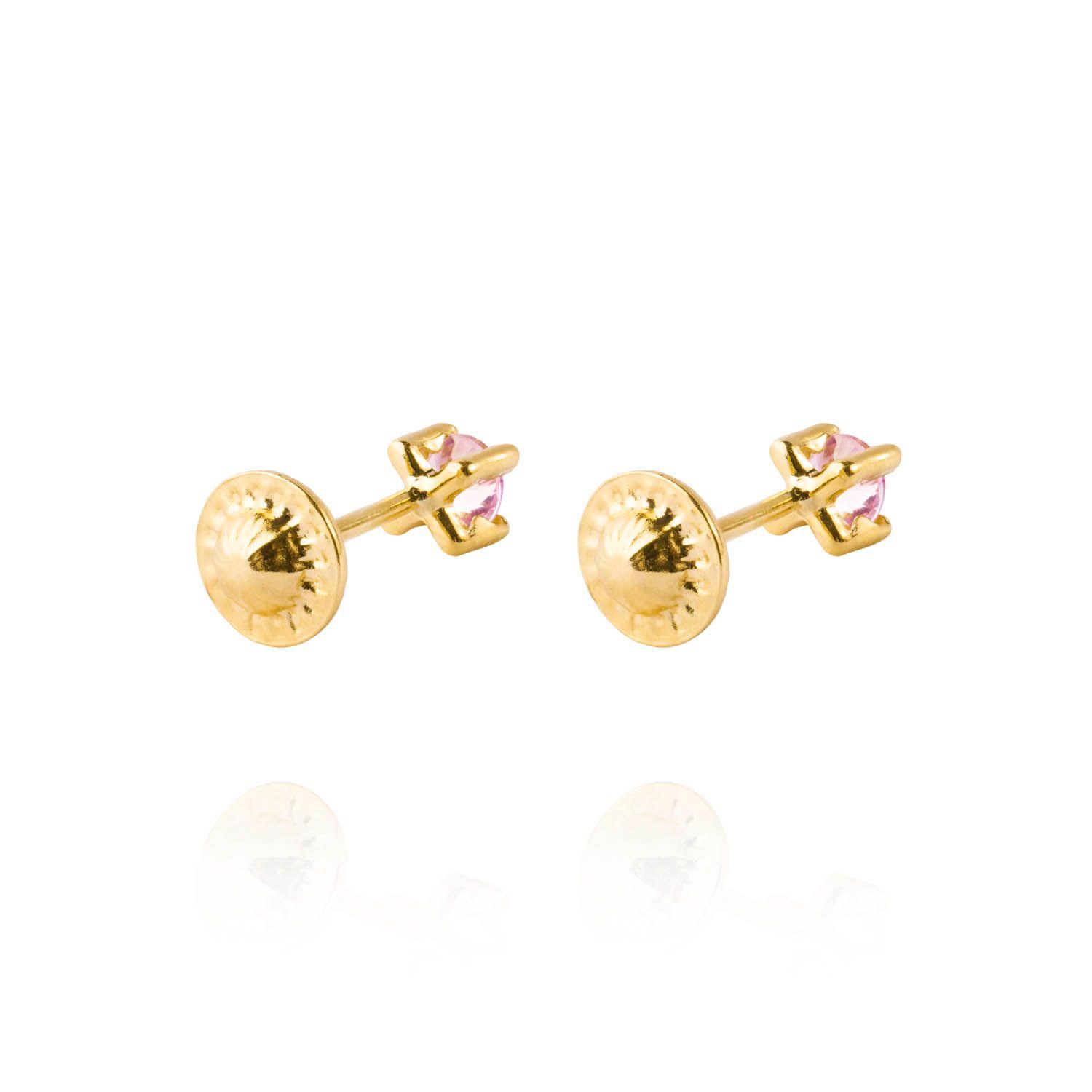 Aros de Oro 18kt Piedra Rosa de Francia de 3mm-2