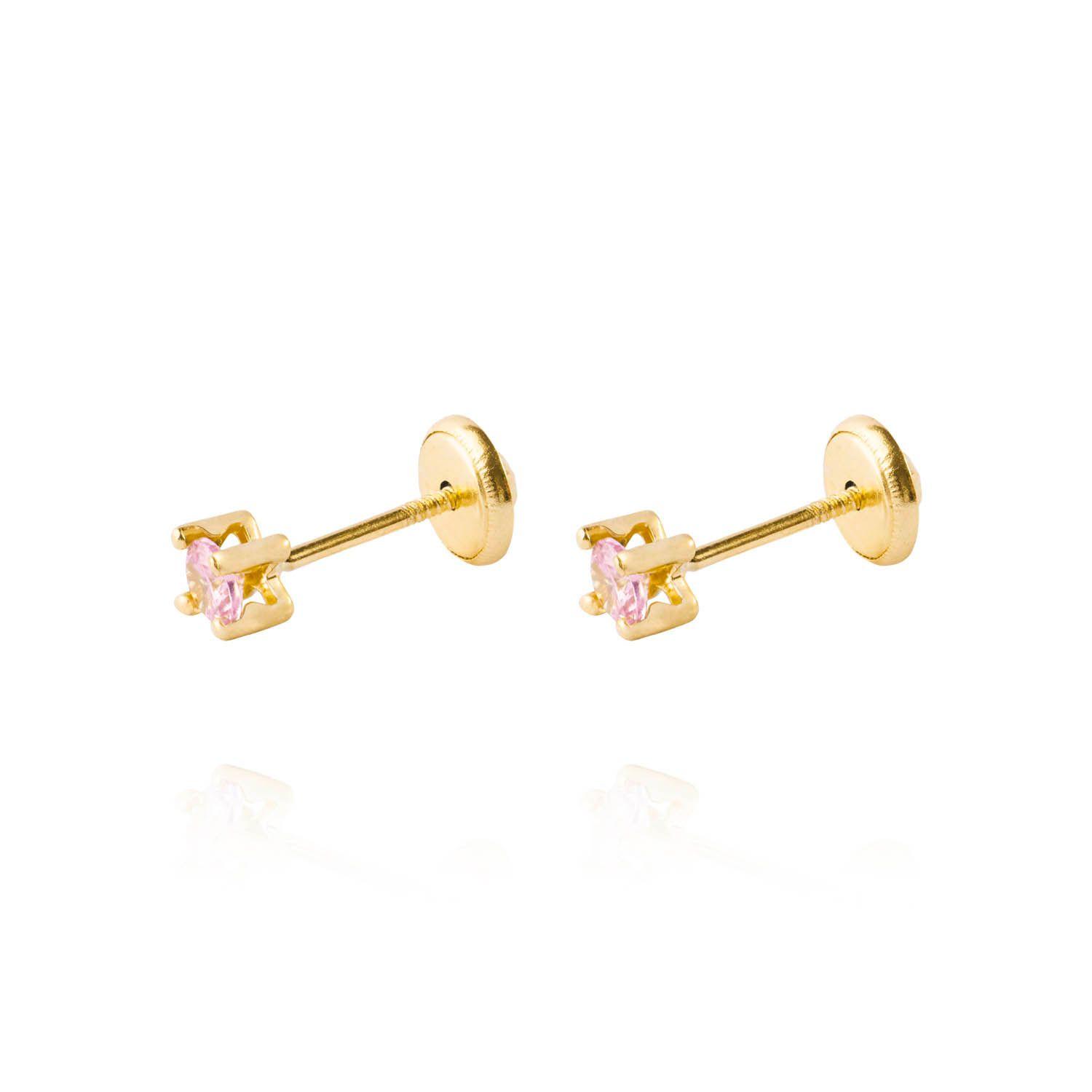 Aros de Oro 18kt Piedra Rosa de Francia de 3mm-0