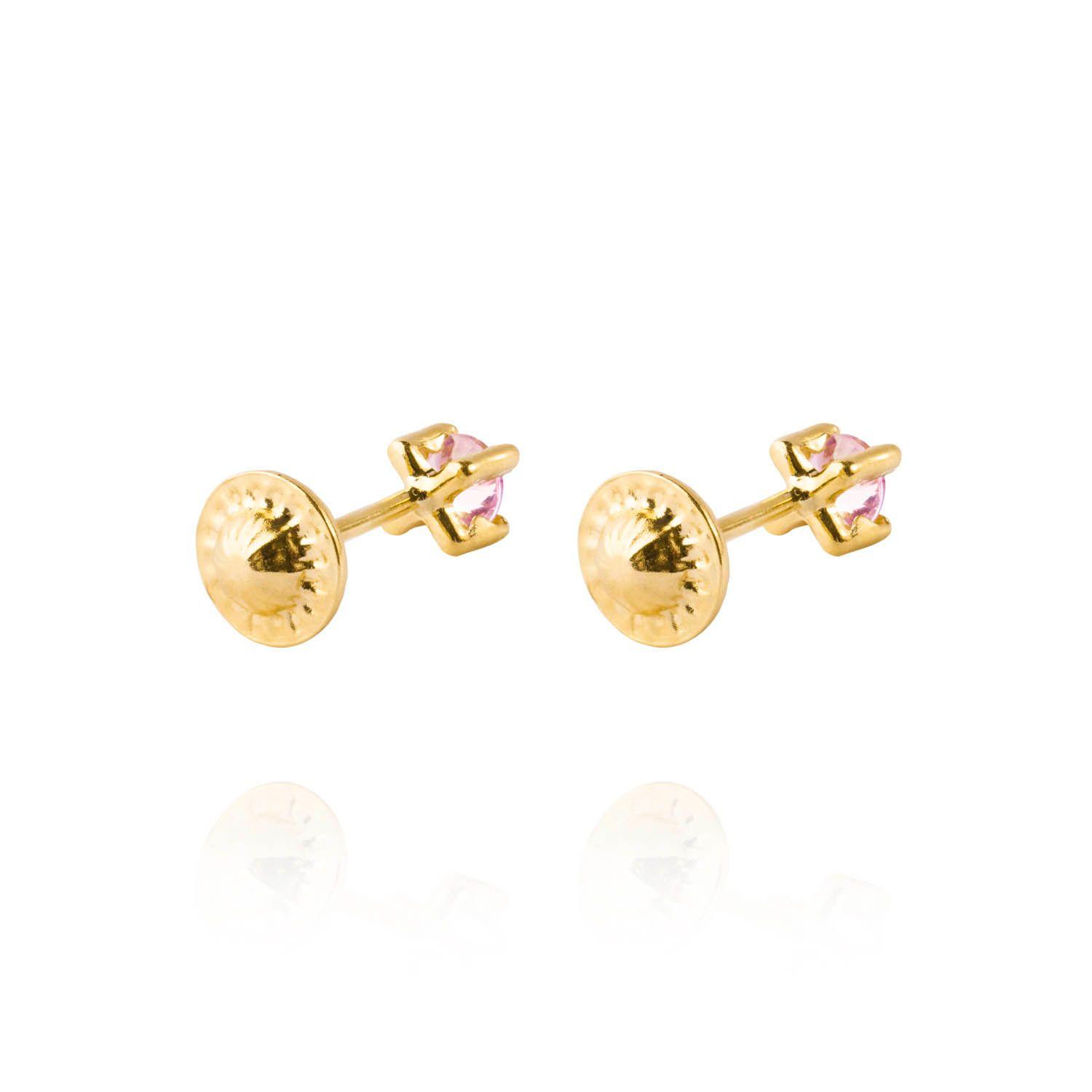 Aros de Oro 18kt Piedra Rosa de Francia de 3mm-2