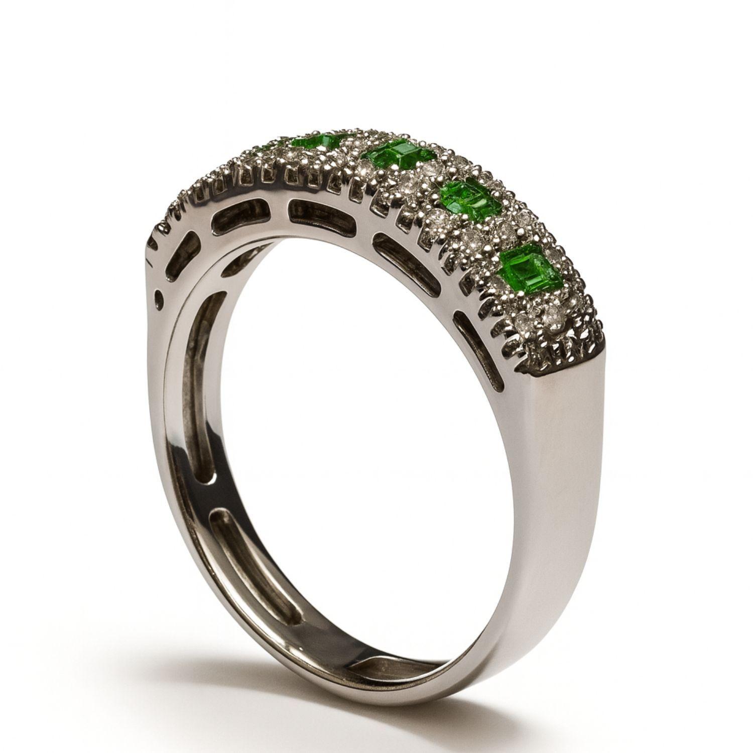 Anillo Oro Blanco 18kt Diamantes 46 Pts. Esmeraldas Natural-2