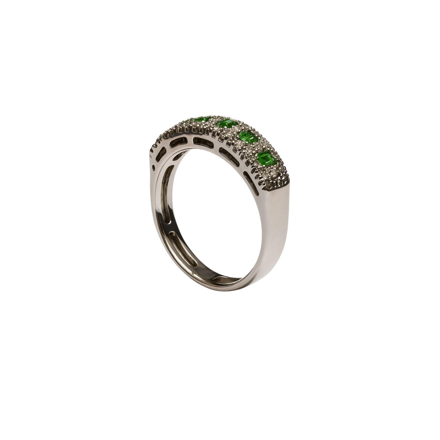Anillo Oro Blanco 18kt Diamantes 46 Pts. Esmeraldas Natural-2