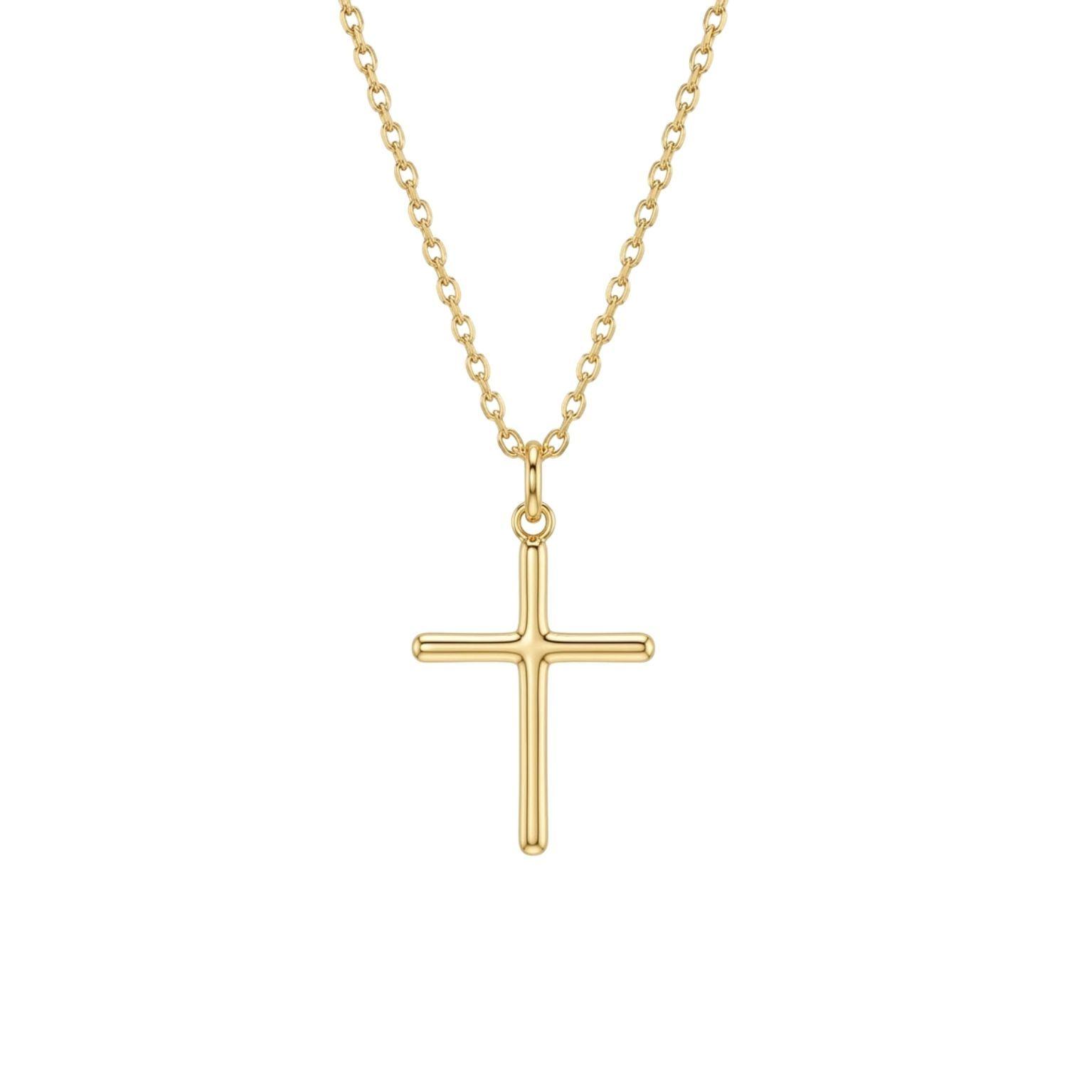 Colgante de Oro Miel 18kt Cruz Tubo Pequeña-2