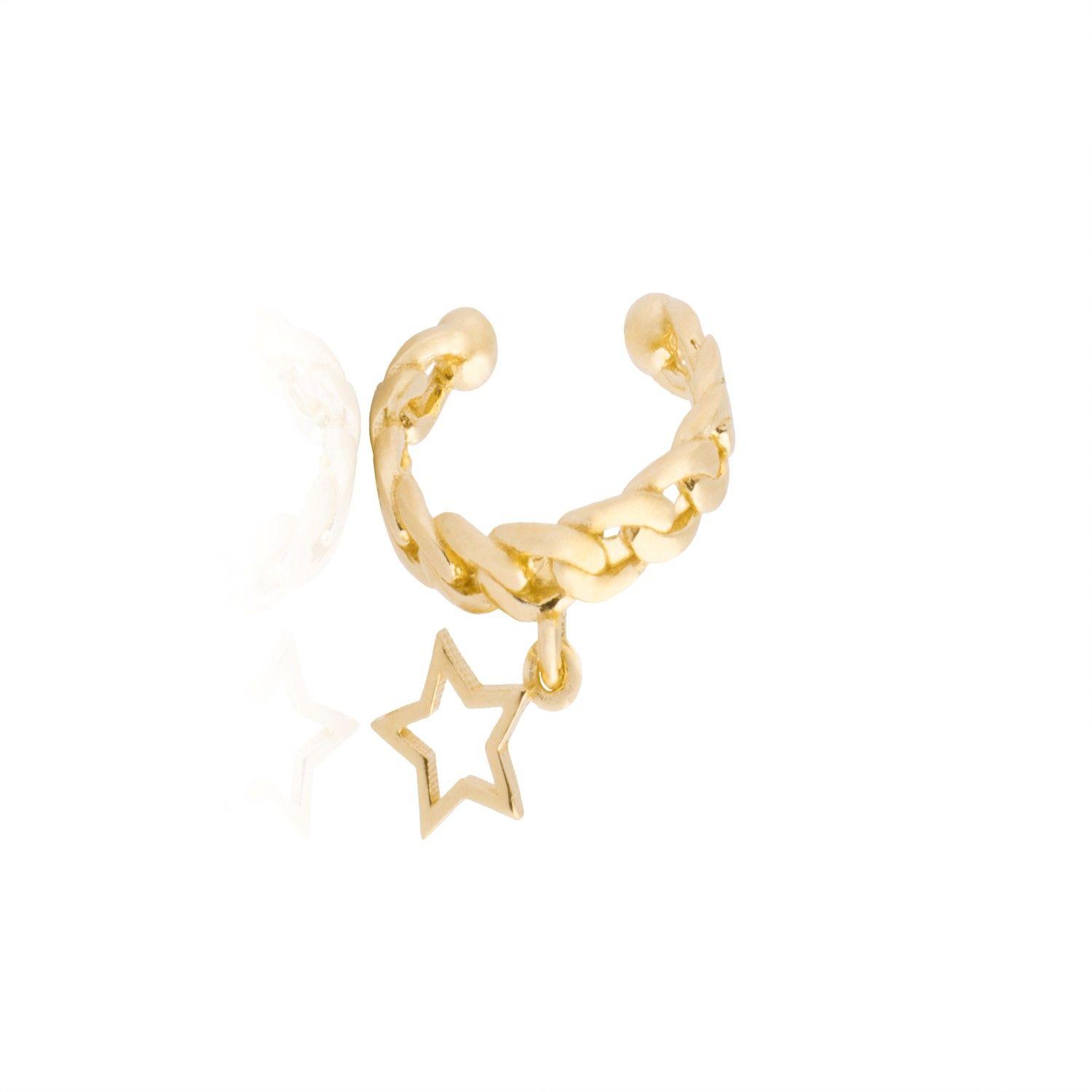 Aros Plata Esterlina 925 Estrella Encadenada Revestido en Oro 18kt-2