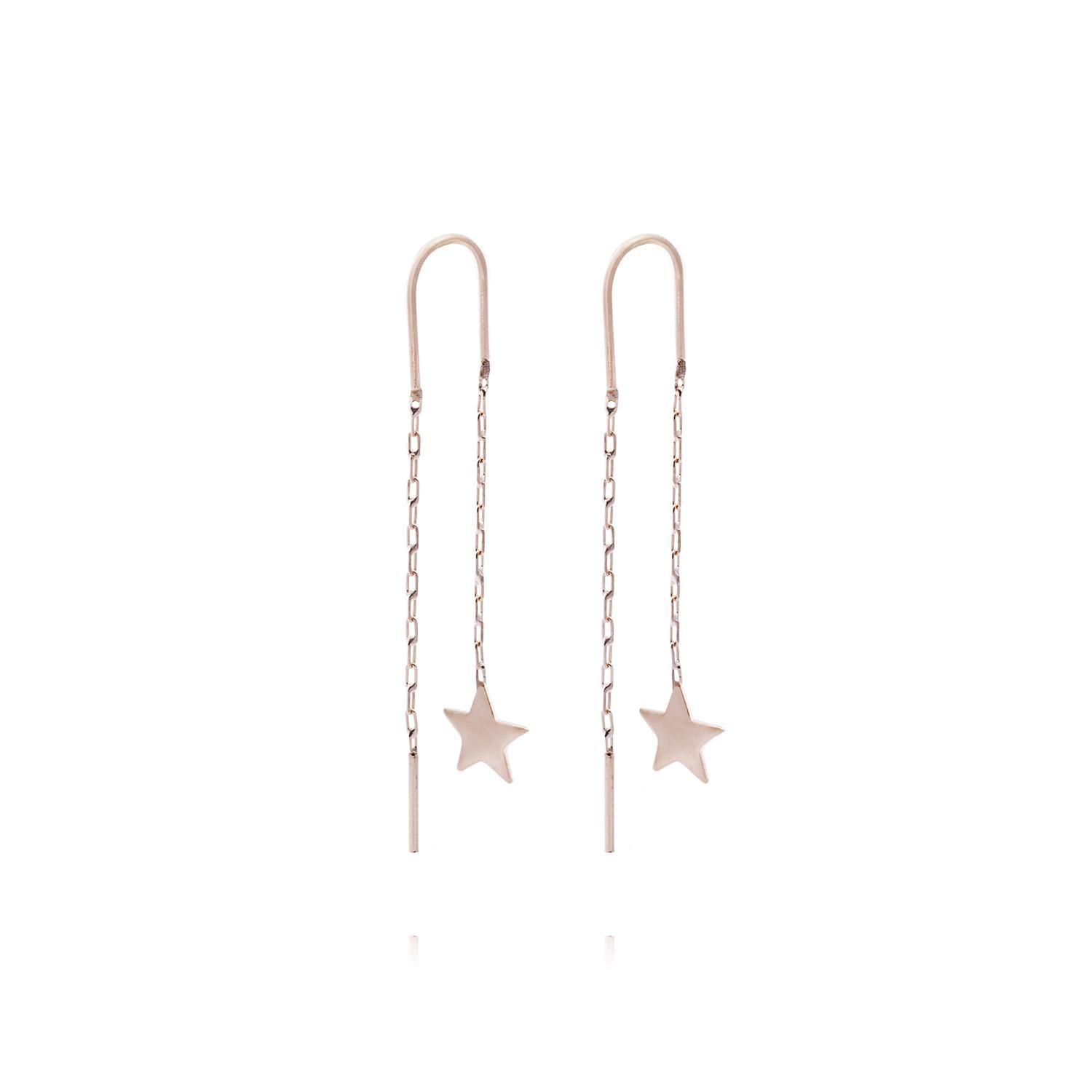 Aros Oro Miel de 18kt  Cadena Estrella-2