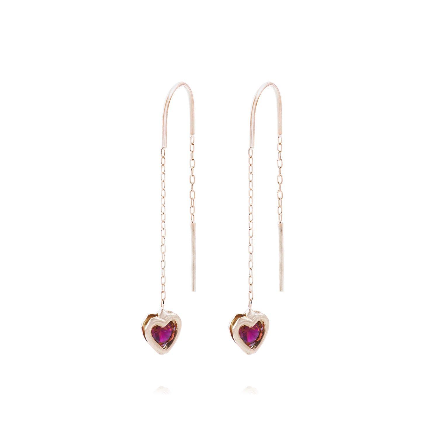 Aros Oro Miel 18kt Corazón Rubí-0