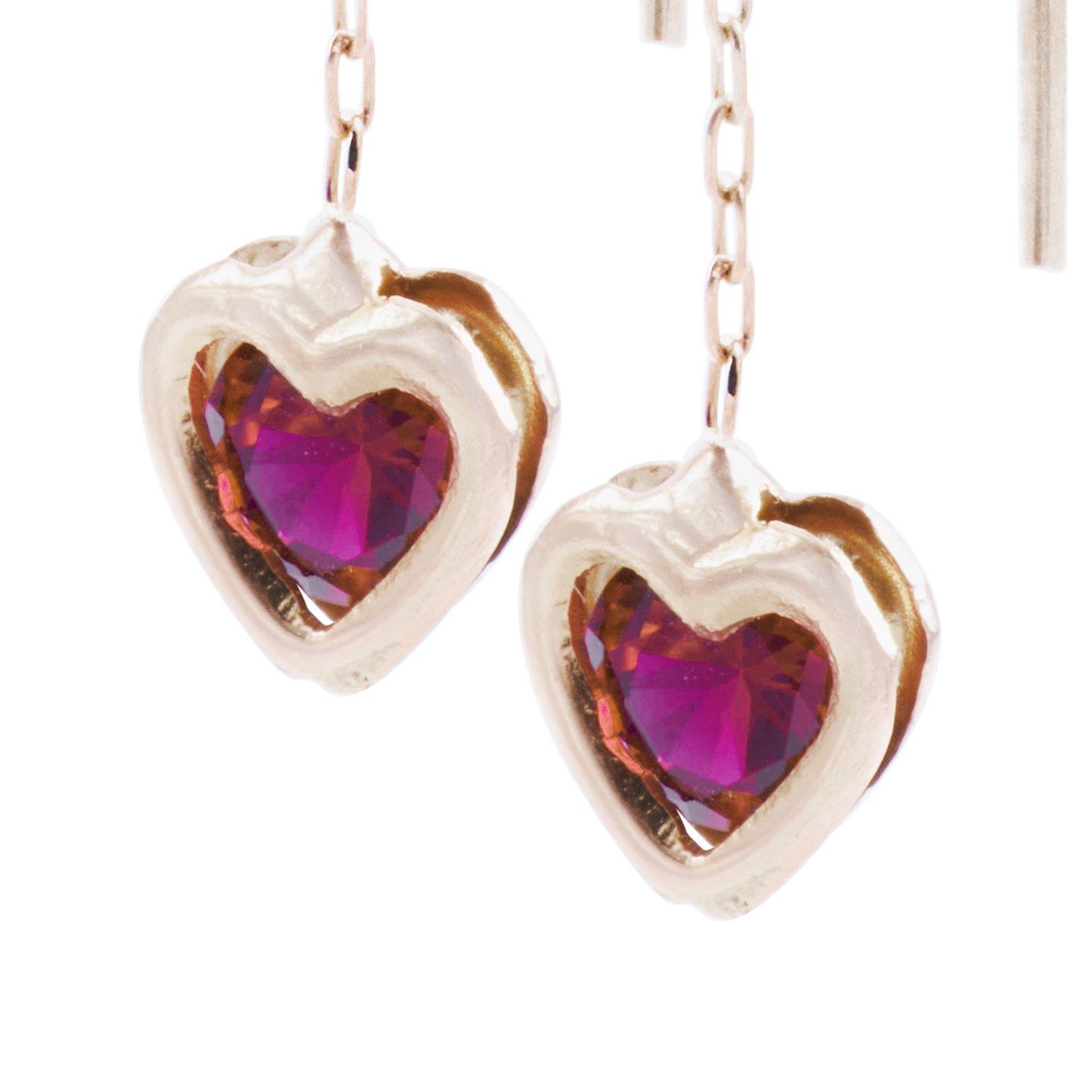 Aros Oro Miel 18kt Corazón Rubí-1