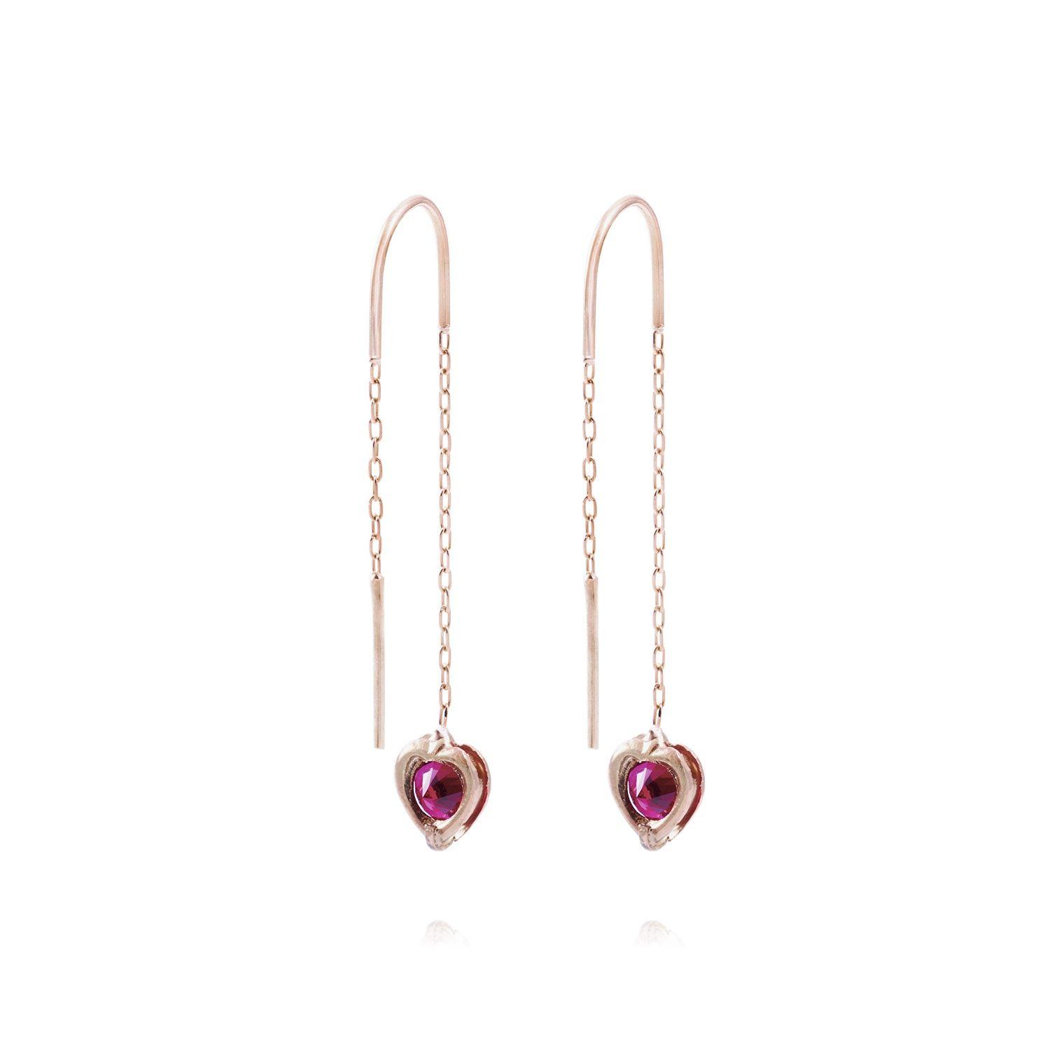 Aros Oro Miel 18kt Corazón Rubí-2