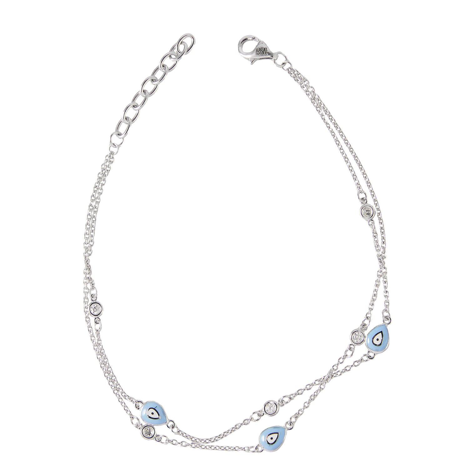 Pulsera de Oro Blanco 18kt Diamante Ojo Turco 11 Puntos-2