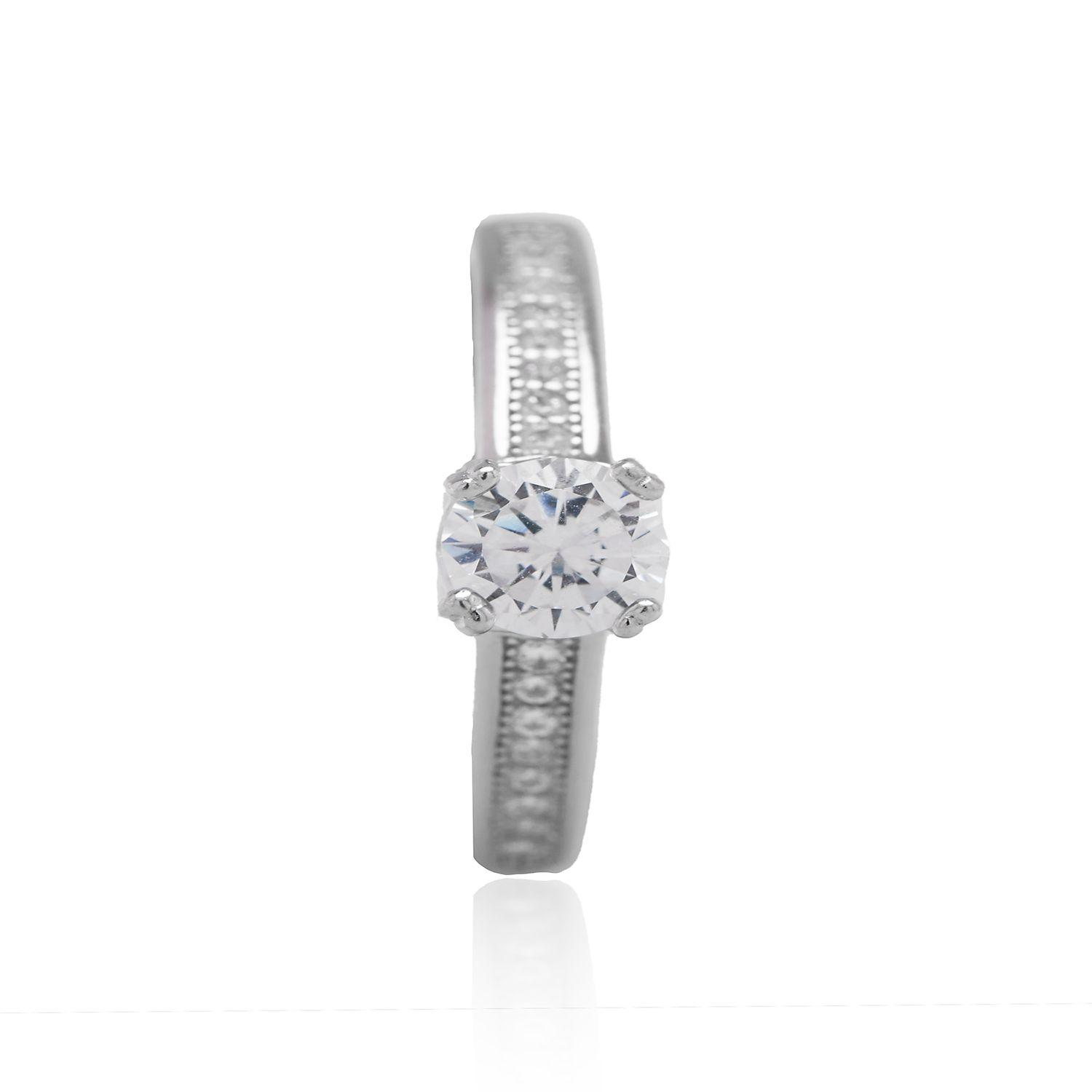 Anillo de Plata Esterlina 925 Riel Circon Clasico-0
