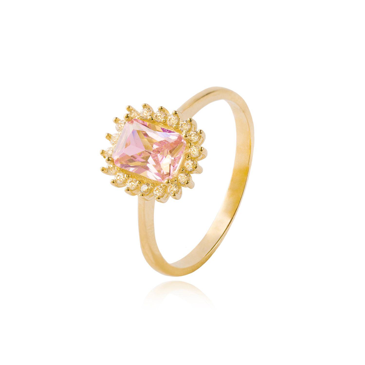 Anillo Compromiso de Oro 18kt Modelo Piedra Rosa de Francia y Circones-0