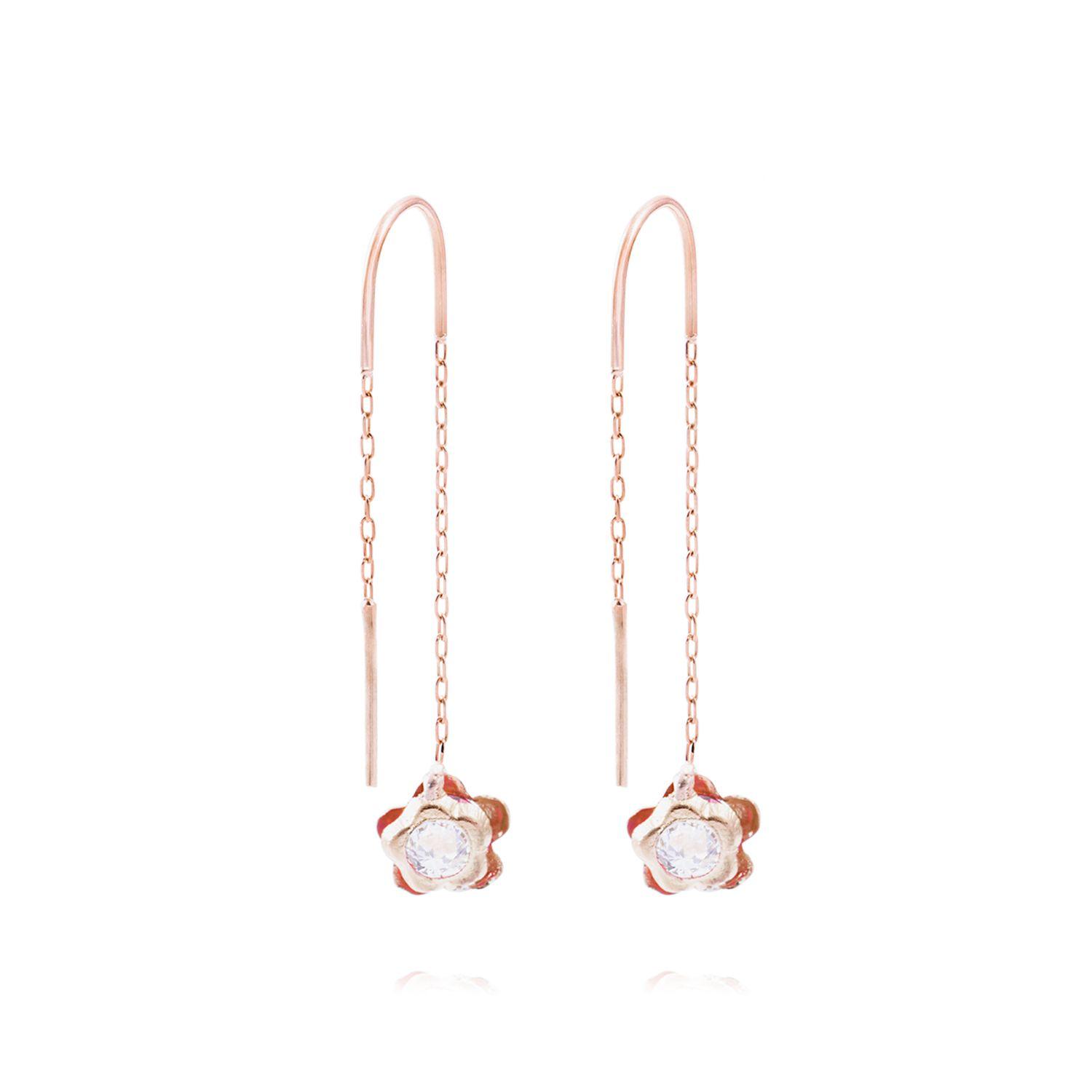 Aros Oro Miel 18kt  Flor Circón-2