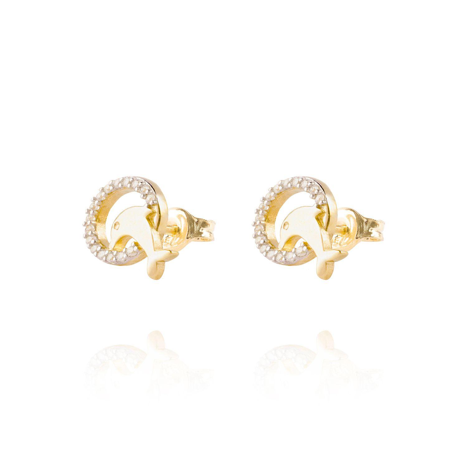 Aros de Oro 18kt Delfin Circón-0