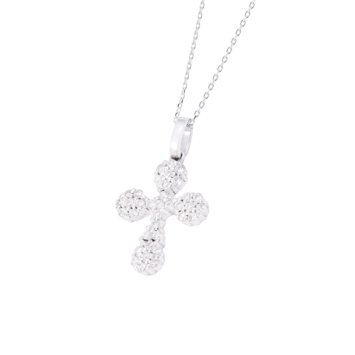Collar Oro Blanco 18kt Cruz y Diamantes 15 Pts-1