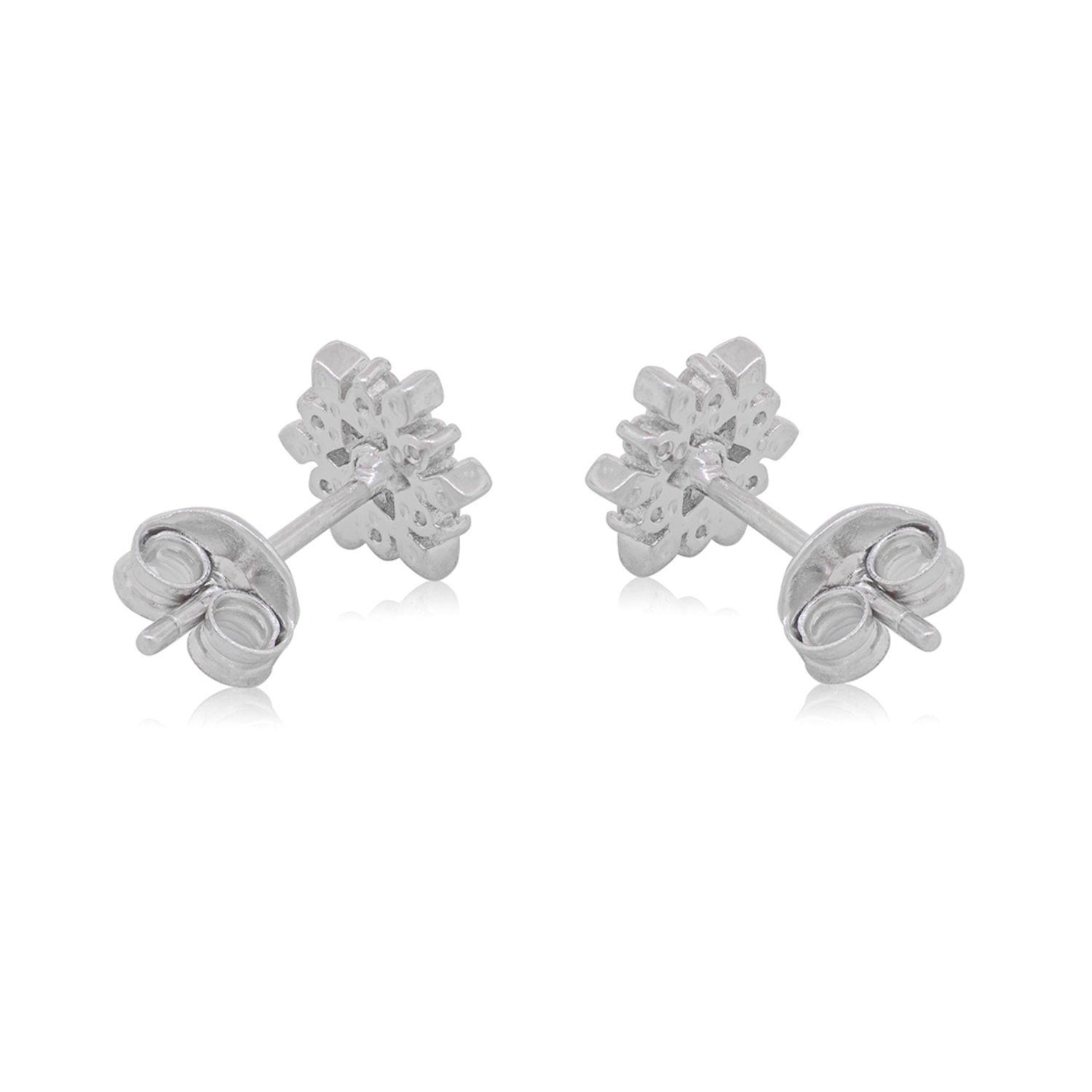 Aros de Plata Esterlina 925 Flor Circon-2