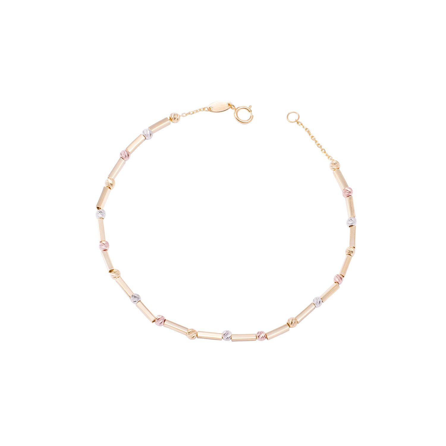 Pulsera Oro Amarillo 18kt Bolitas Tricolores-2