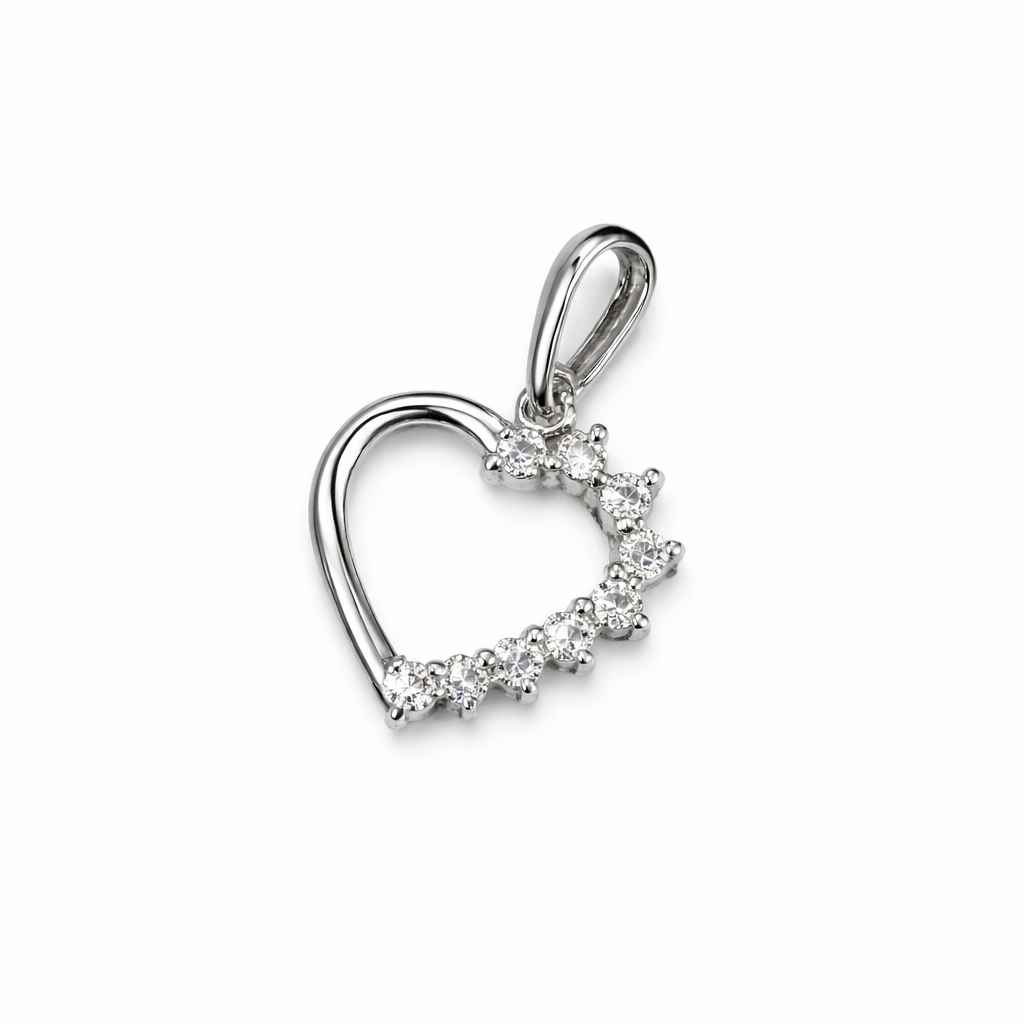 Colgante Oro Blanco 18kt Corazón 1/2 Circonita-0