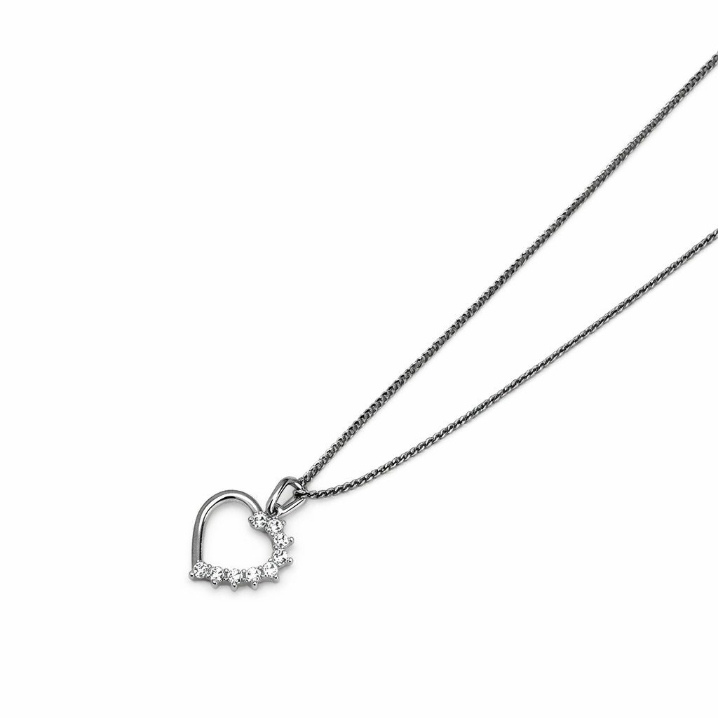 Colgante Oro Blanco 18kt Corazón 1/2 Circonita-1