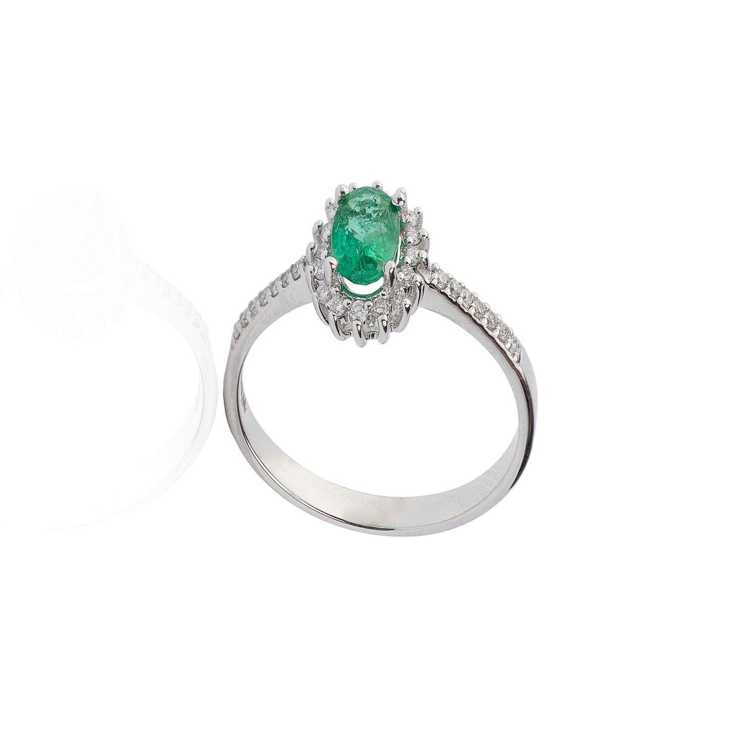Anillo Oro Blanco 18kt Diamantes 19 Pts y 23 Pts Esmeralda-2
